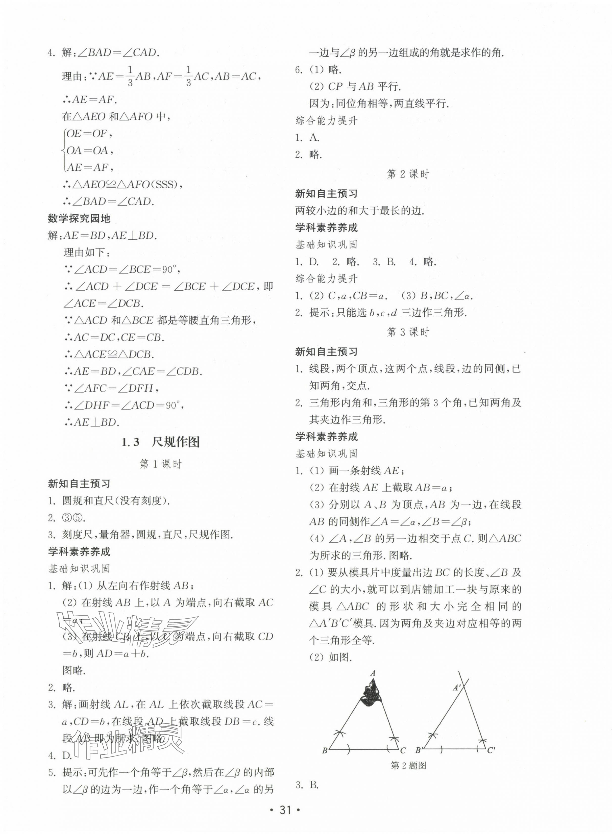 2024年初中基础训练山东教育出版社八年级数学上册青岛版 参考答案第3页