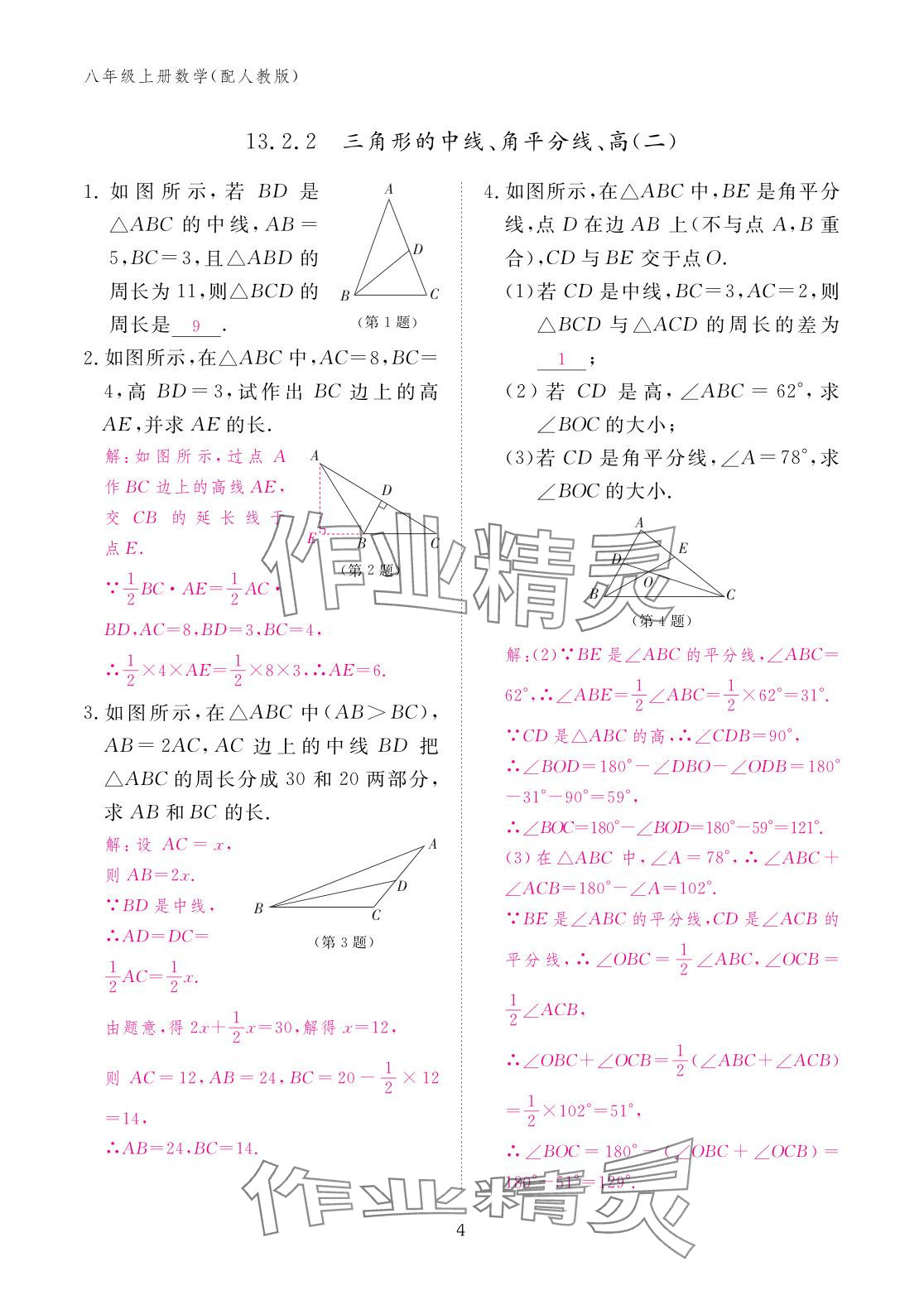 2025年作業(yè)本江西教育出版社八年級數(shù)學(xué)上冊人教版 參考答案第4頁