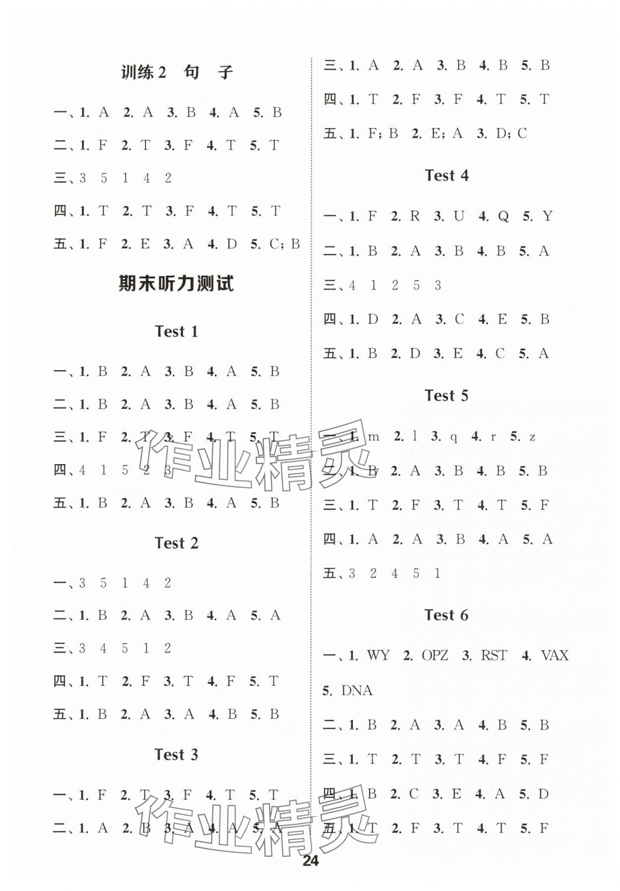 2025年通城學(xué)典小學(xué)英語聽力能手一年級下冊譯林版 參考答案第6頁