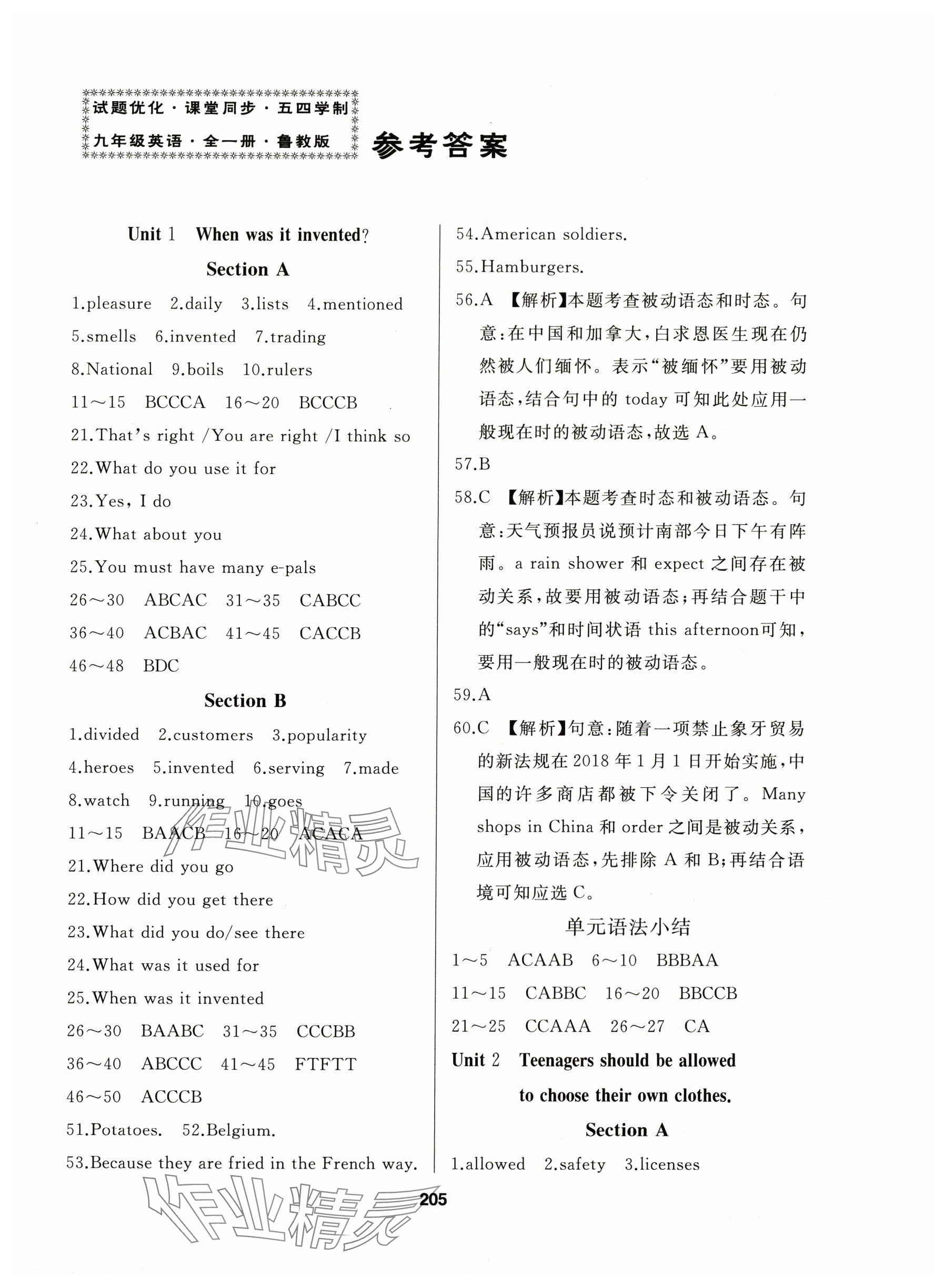 2025年試題優(yōu)化課堂同步九年級(jí)英語(yǔ)全一冊(cè)魯教版五四制 第1頁(yè)
