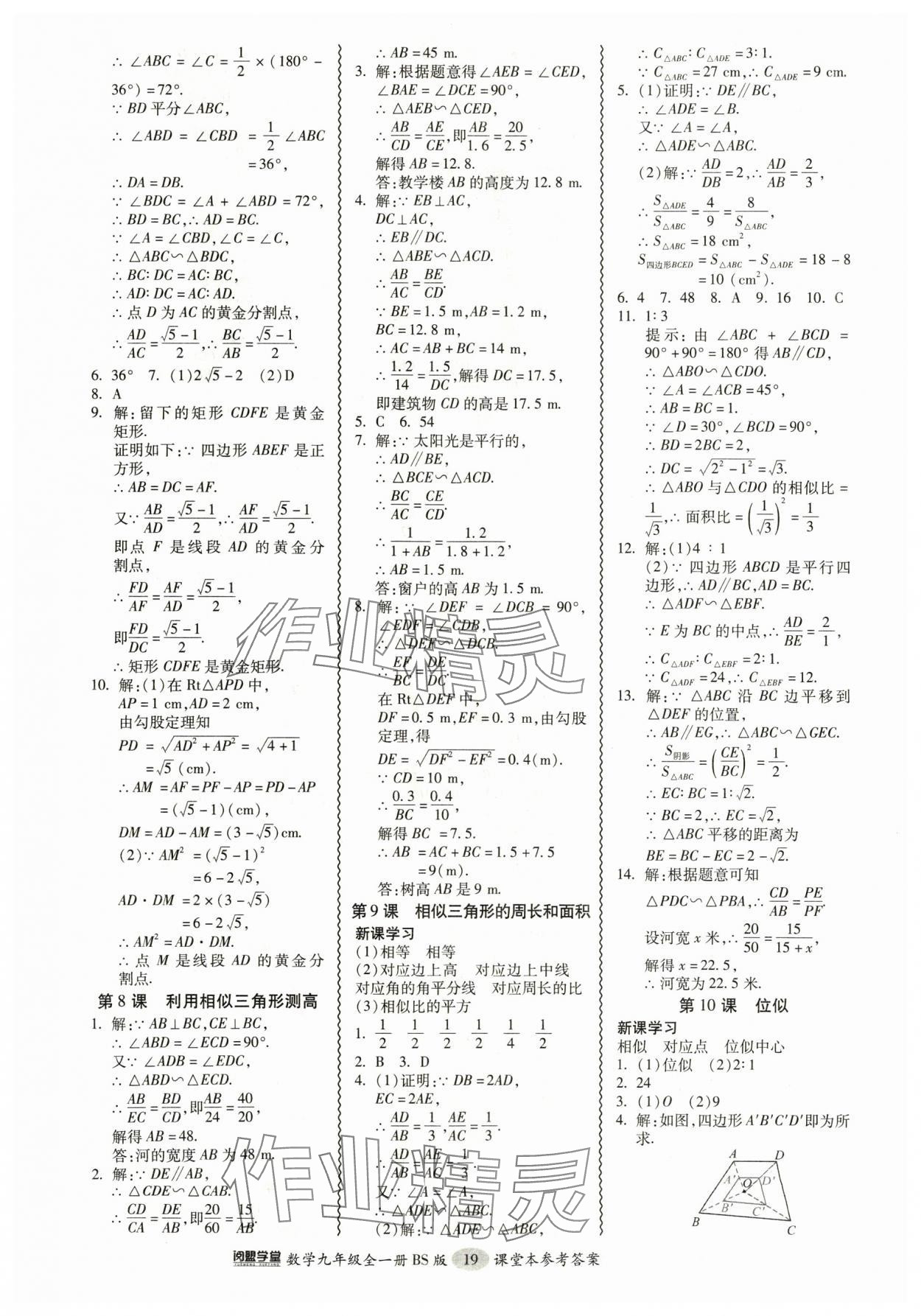 2024年零障礙導教導學案九年級數(shù)學全一冊北師大版 參考答案第19頁