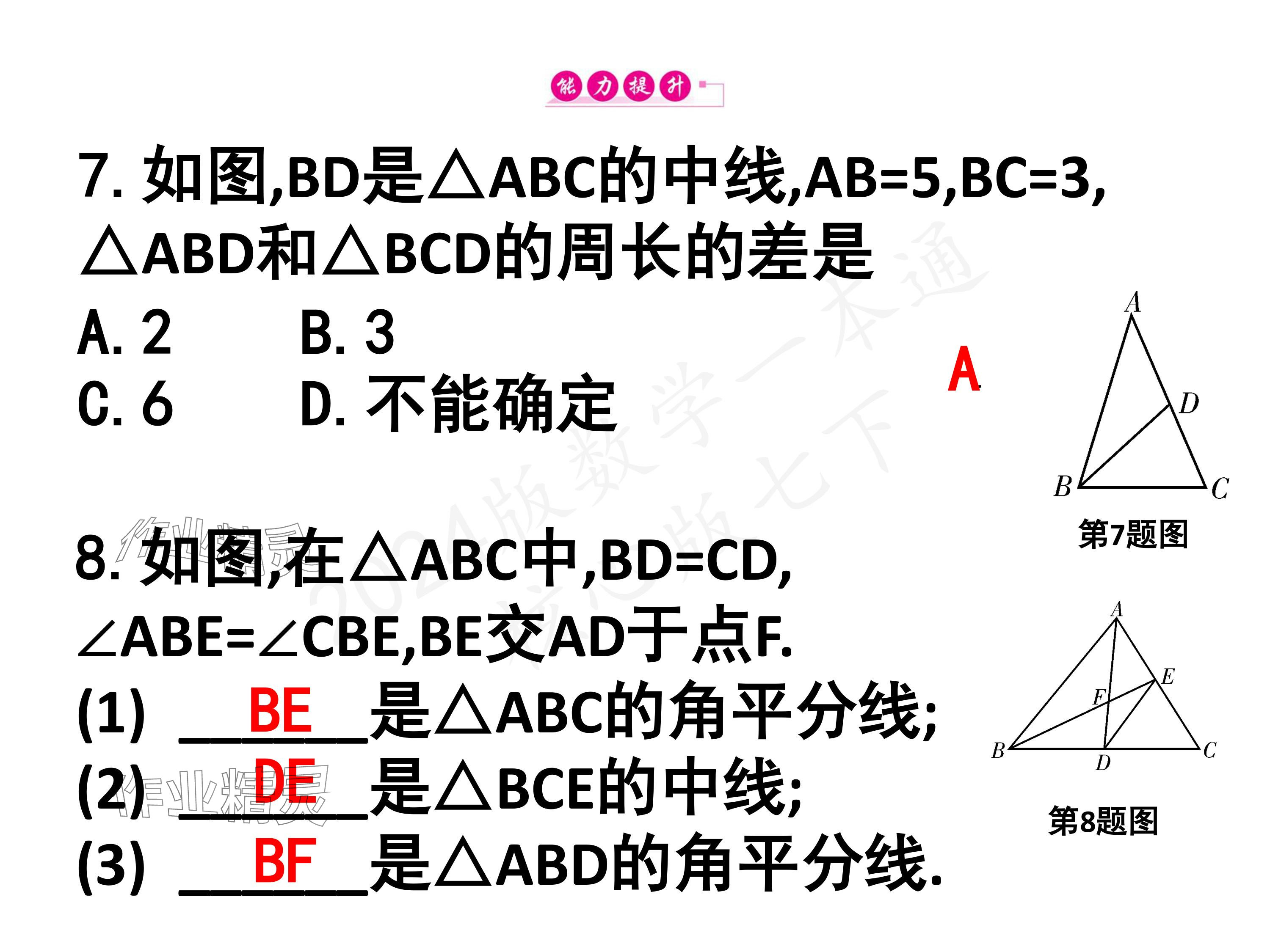 2024年一本通武汉出版社七年级数学下册北师大版 参考答案第32页