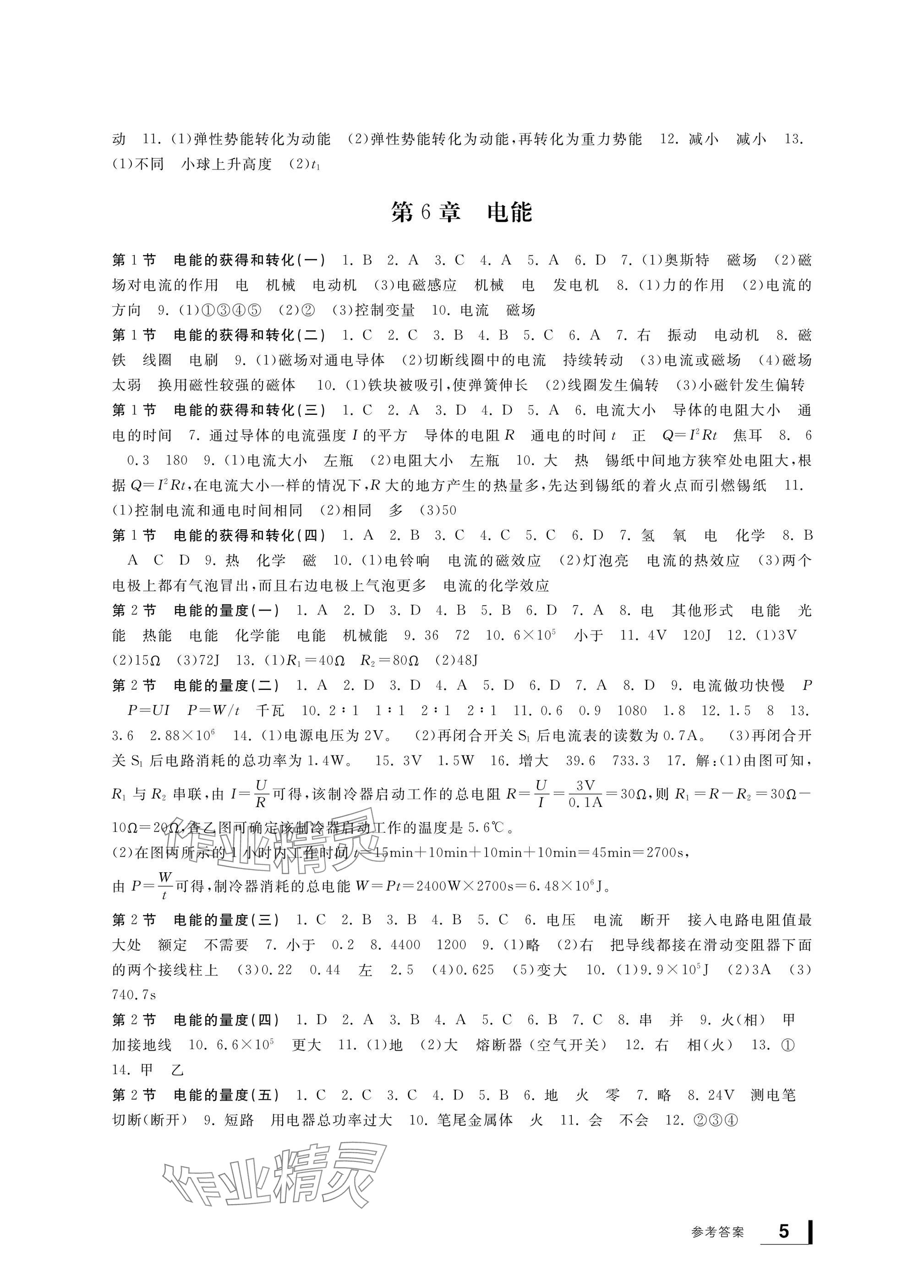 2024年新課標(biāo)學(xué)習(xí)方法指導(dǎo)叢書九年級科學(xué)上冊華師大版 參考答案第5頁