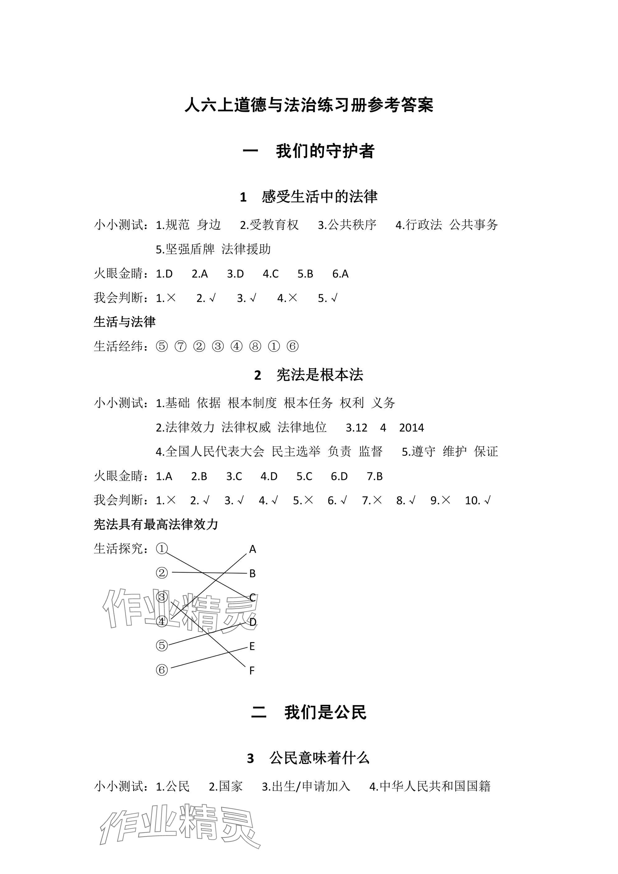 2024年同步練習冊文心出版社六年級道德與法治上冊人教版 參考答案第1頁