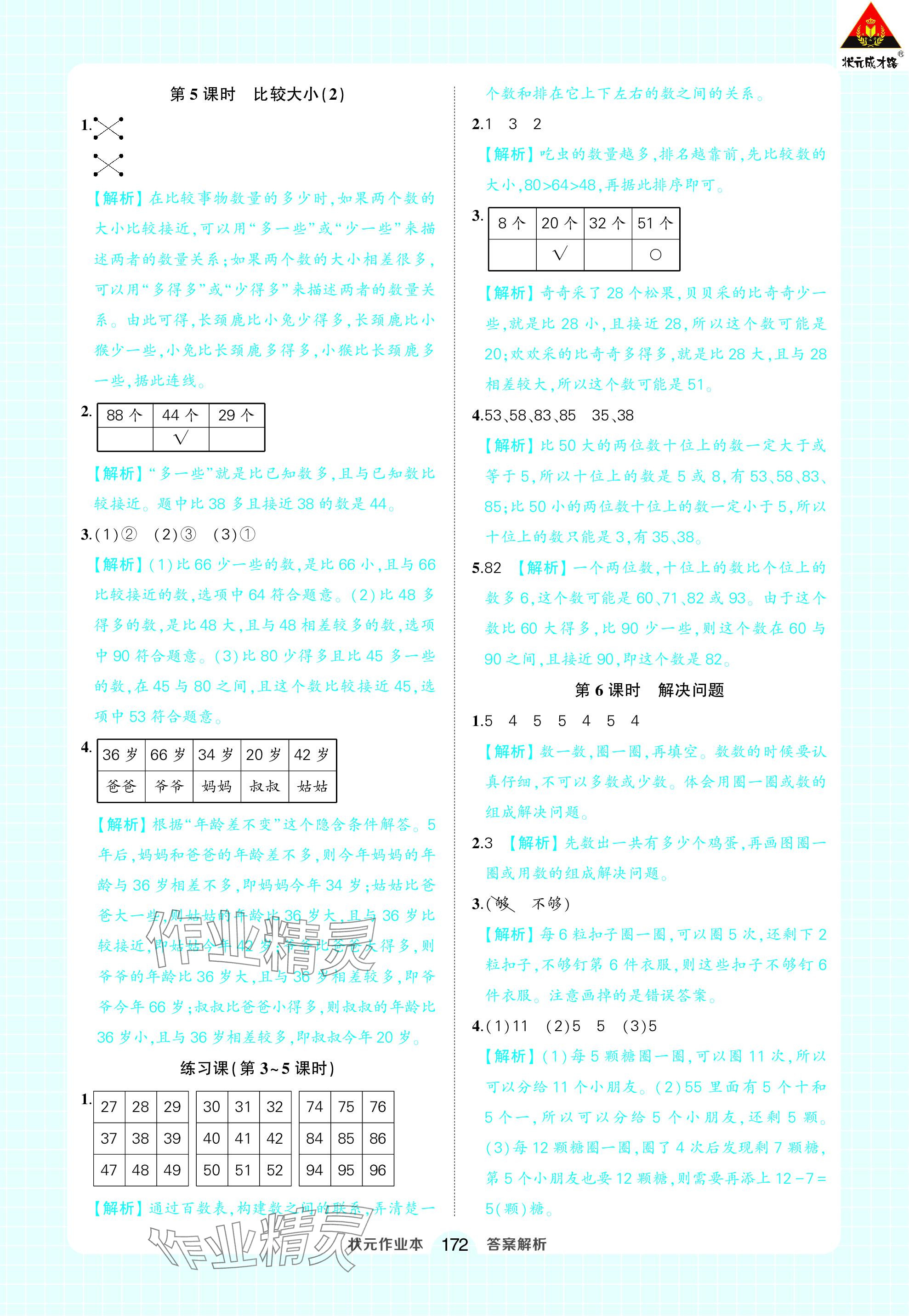 2024年黃岡狀元成才路狀元作業(yè)本一年級數(shù)學下冊人教版 參考答案第10頁