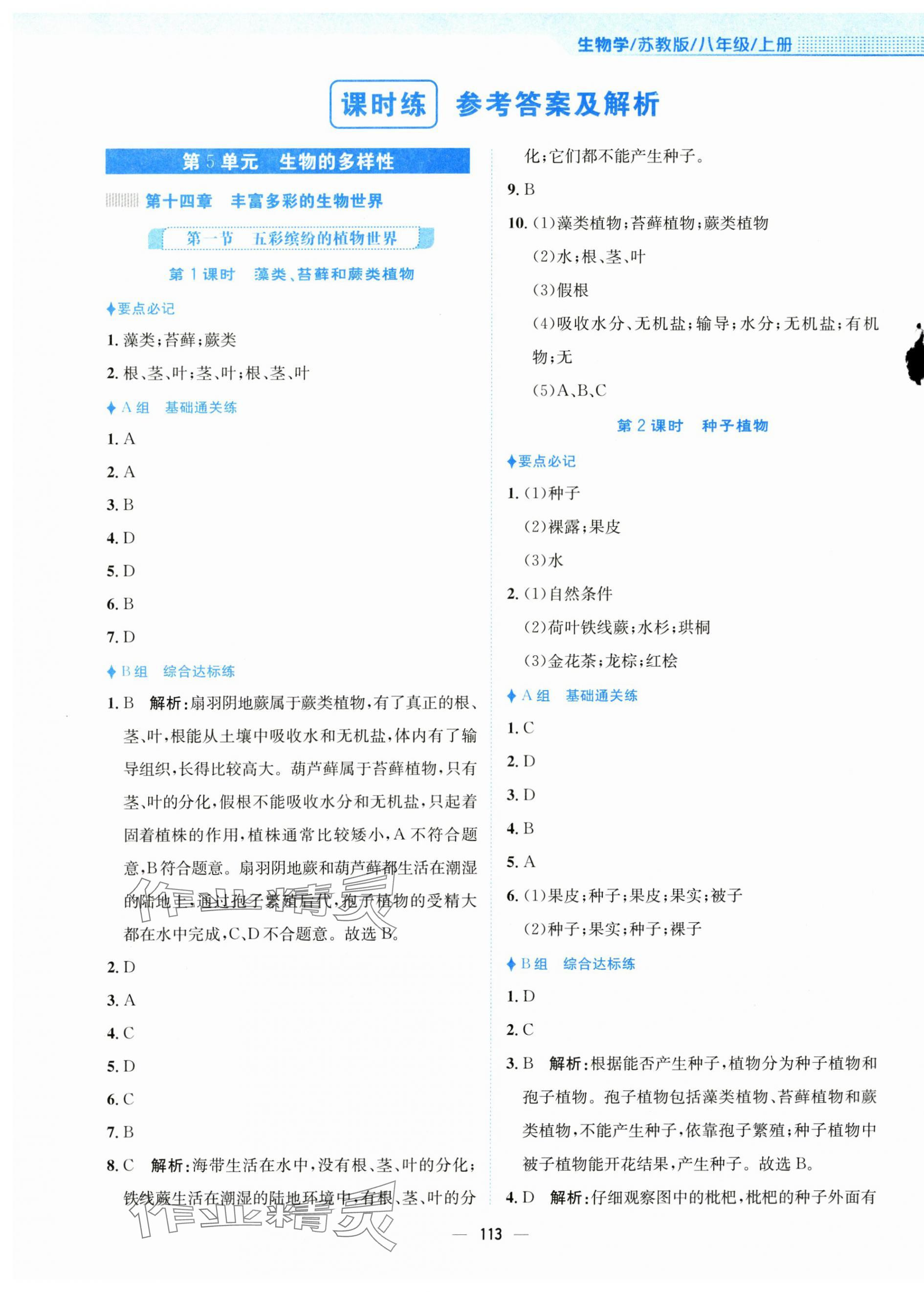 2024年新编基础训练八年级生物上册苏教版 第1页