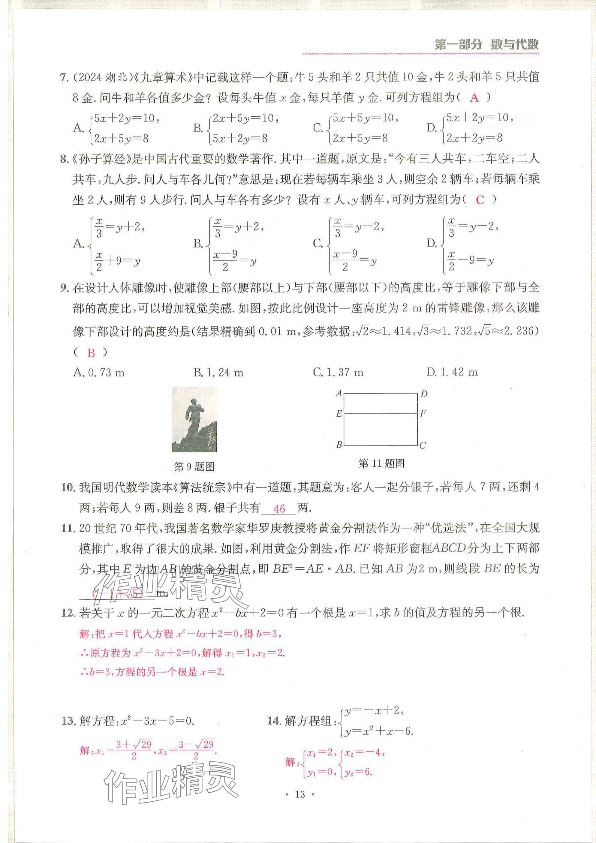 2025年一品中考數(shù)學(xué)武漢專版 參考答案第13頁(yè)