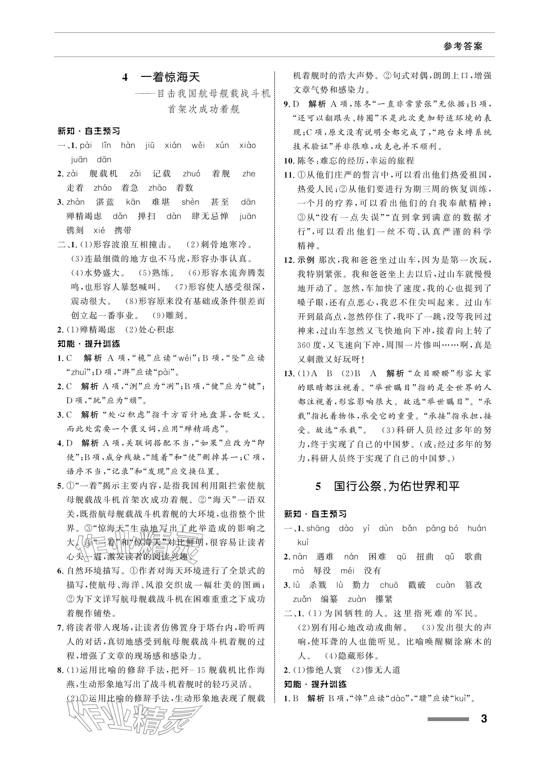 2024年配套綜合練習(xí)甘肅八年級(jí)語(yǔ)文上冊(cè)人教版 參考答案第3頁(yè)