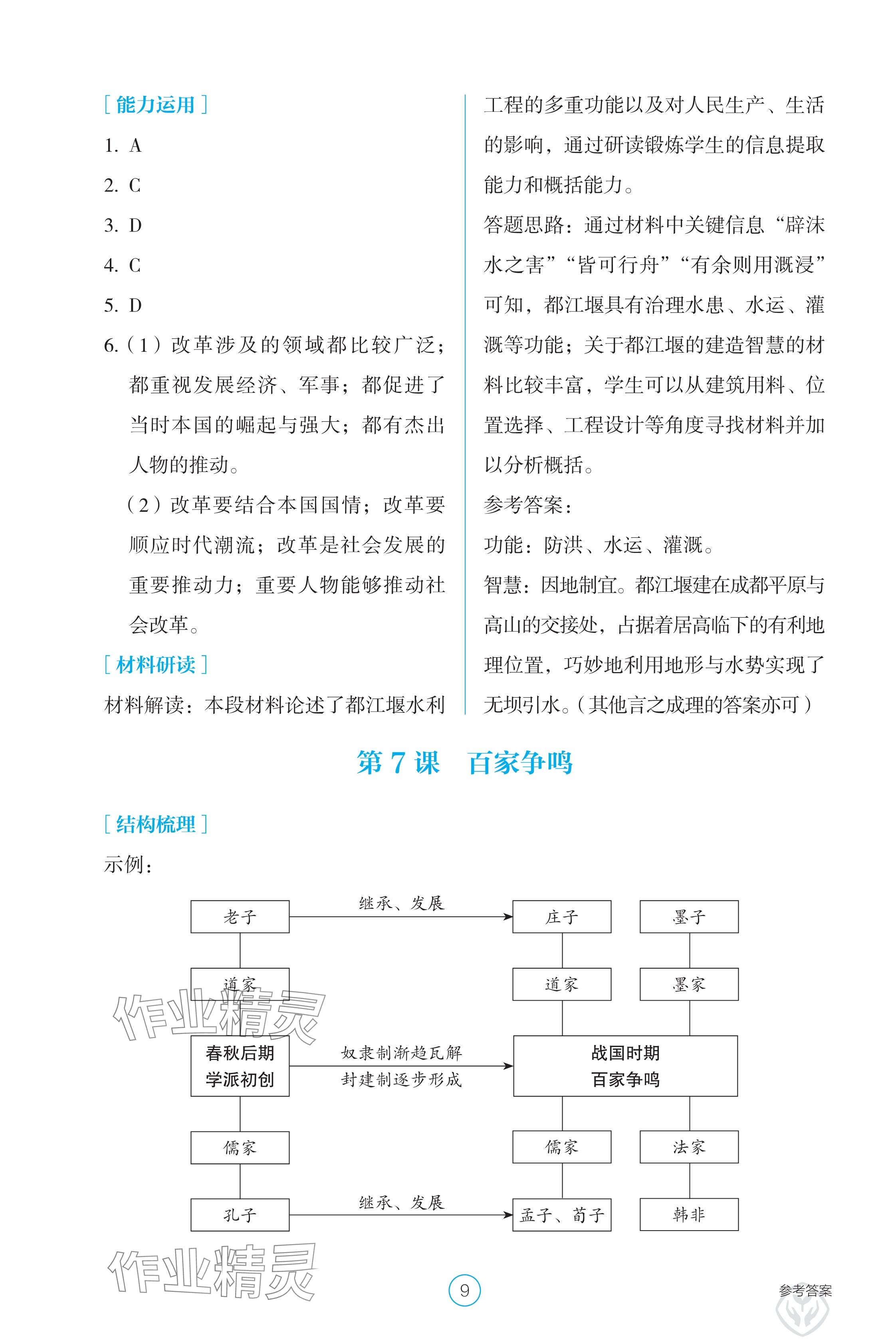 2024年学生基础性作业七年级历史上册人教版 参考答案第9页