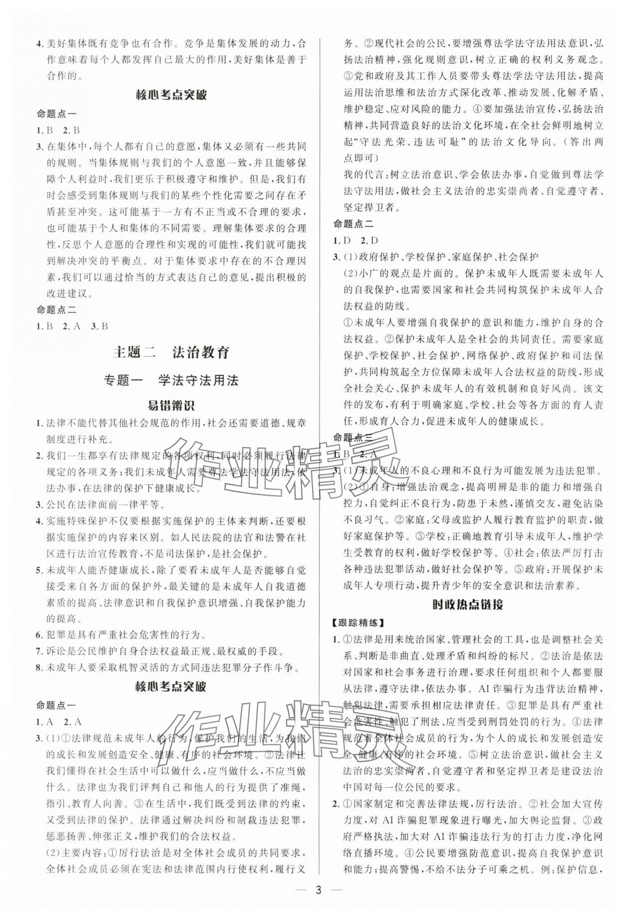 2024年中考对策道德与法治 参考答案第3页