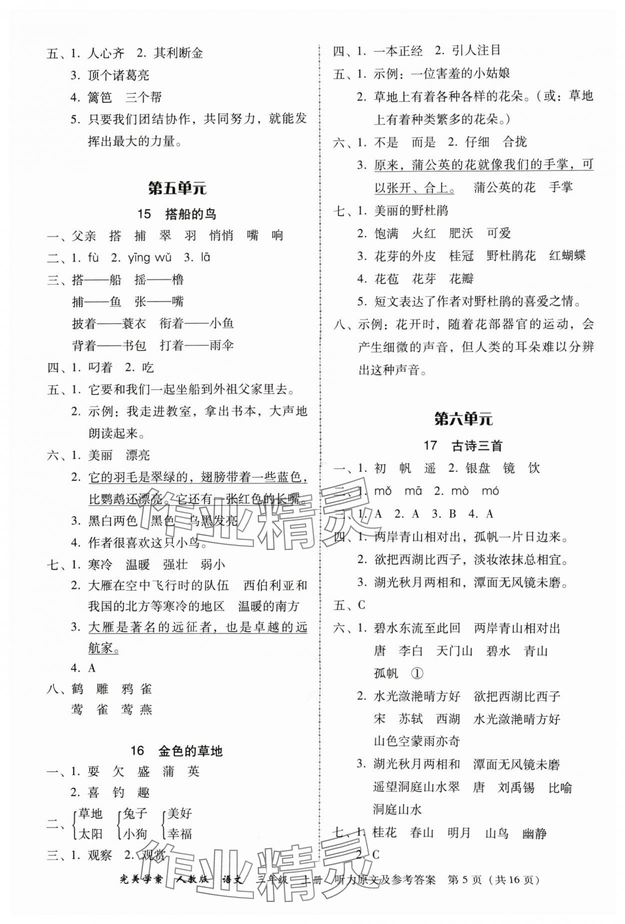 2024年完美学案三年级语文上册人教版 第5页