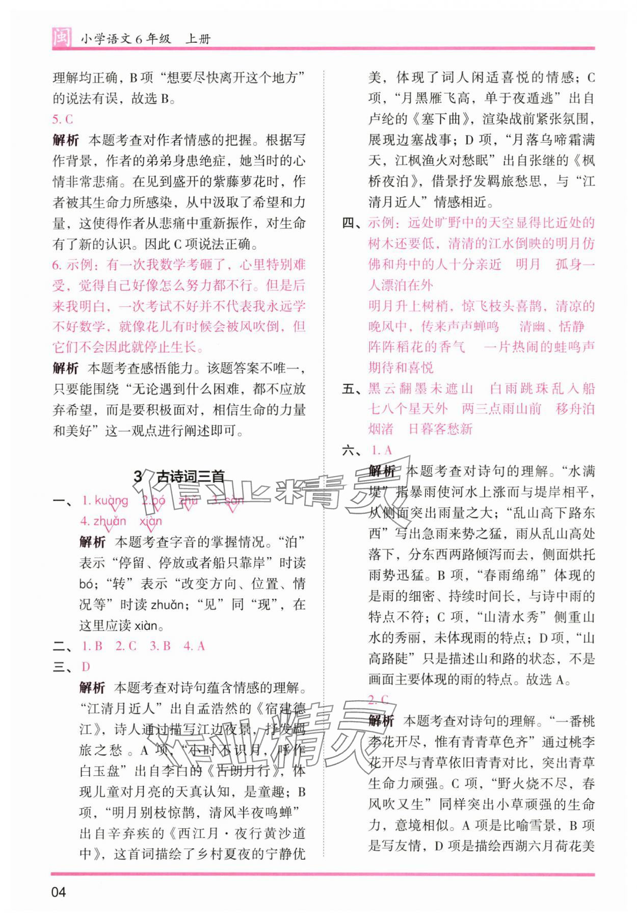 2025年木頭馬分層課課練六年級語文上冊人教版福建專版 第4頁