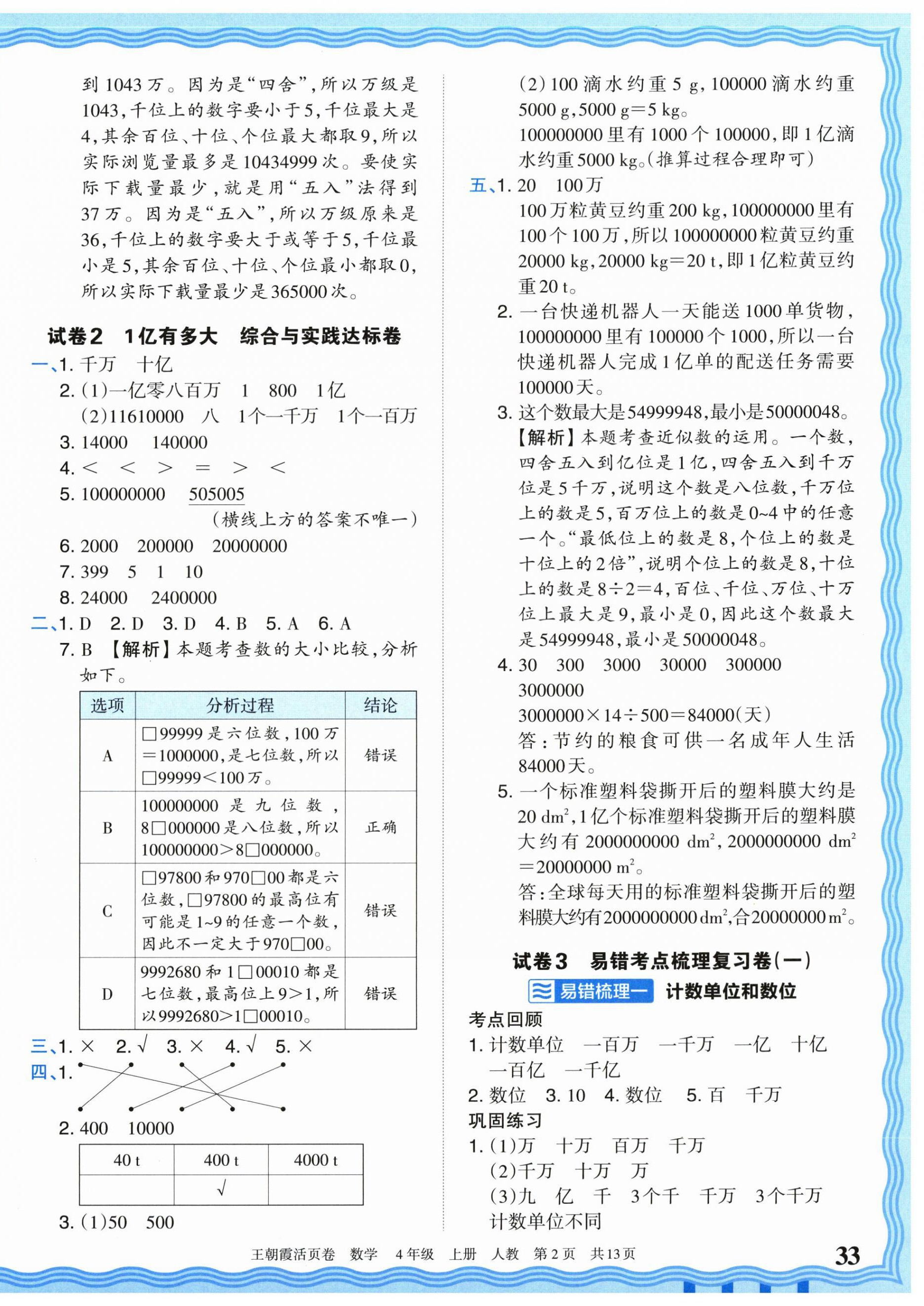 2026年王朝霞活页卷四年级数学上册人教版&nbsp;参考答案第2页