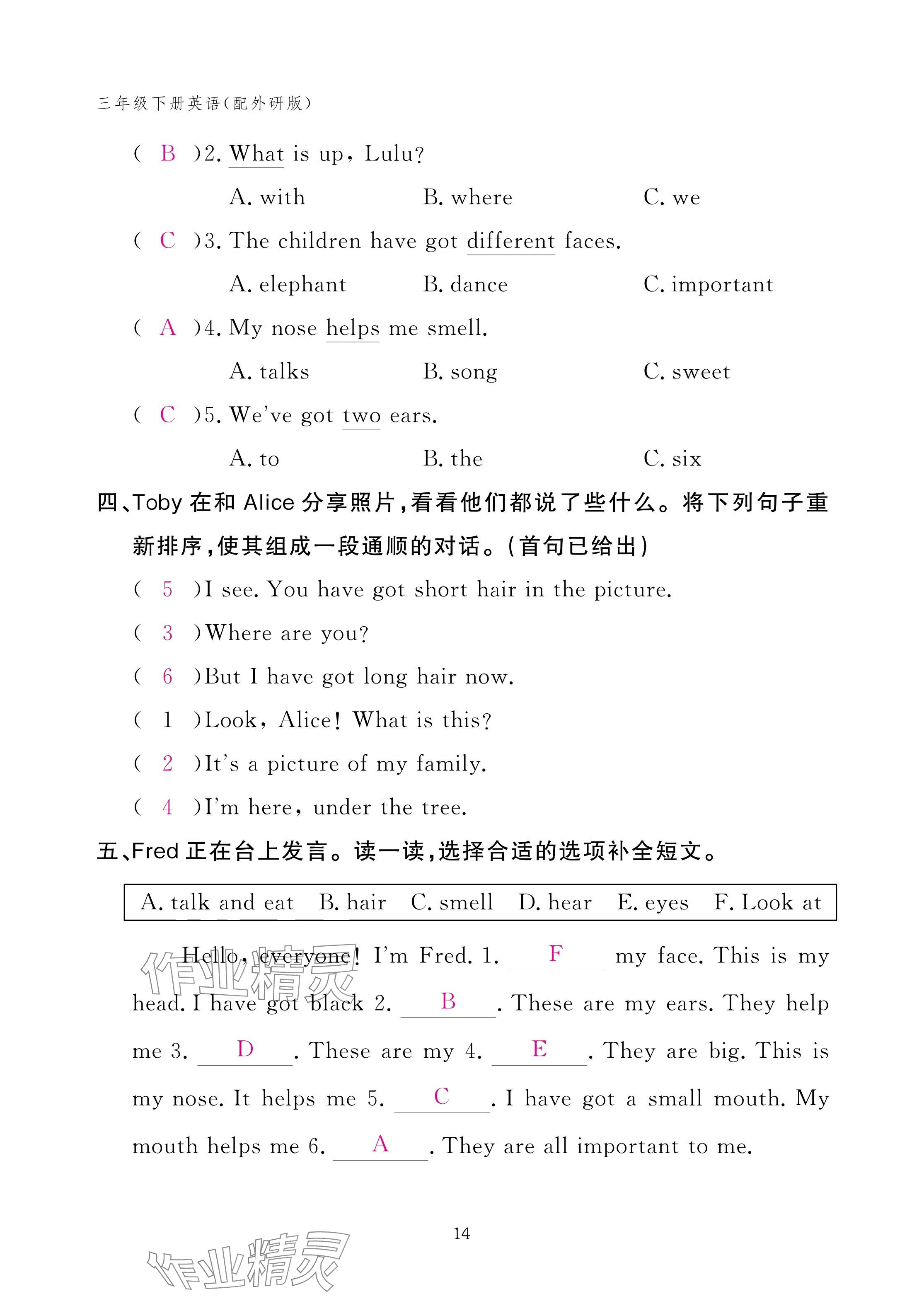 2025年作業(yè)本江西教育出版社三年級(jí)英語下冊(cè)外研版 參考答案第14頁