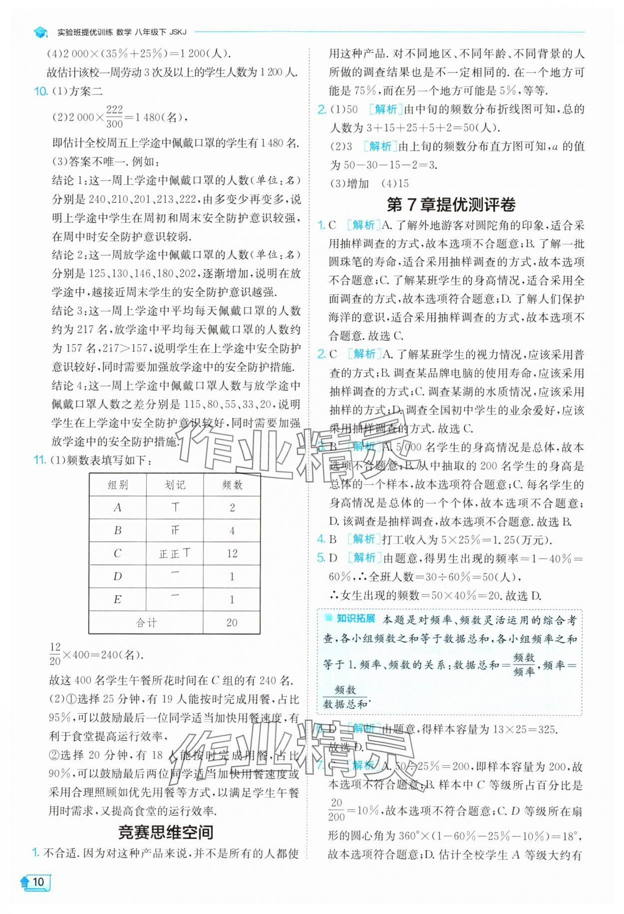 2024年实验班提优训练八年级数学下册苏科版 参考答案第10页