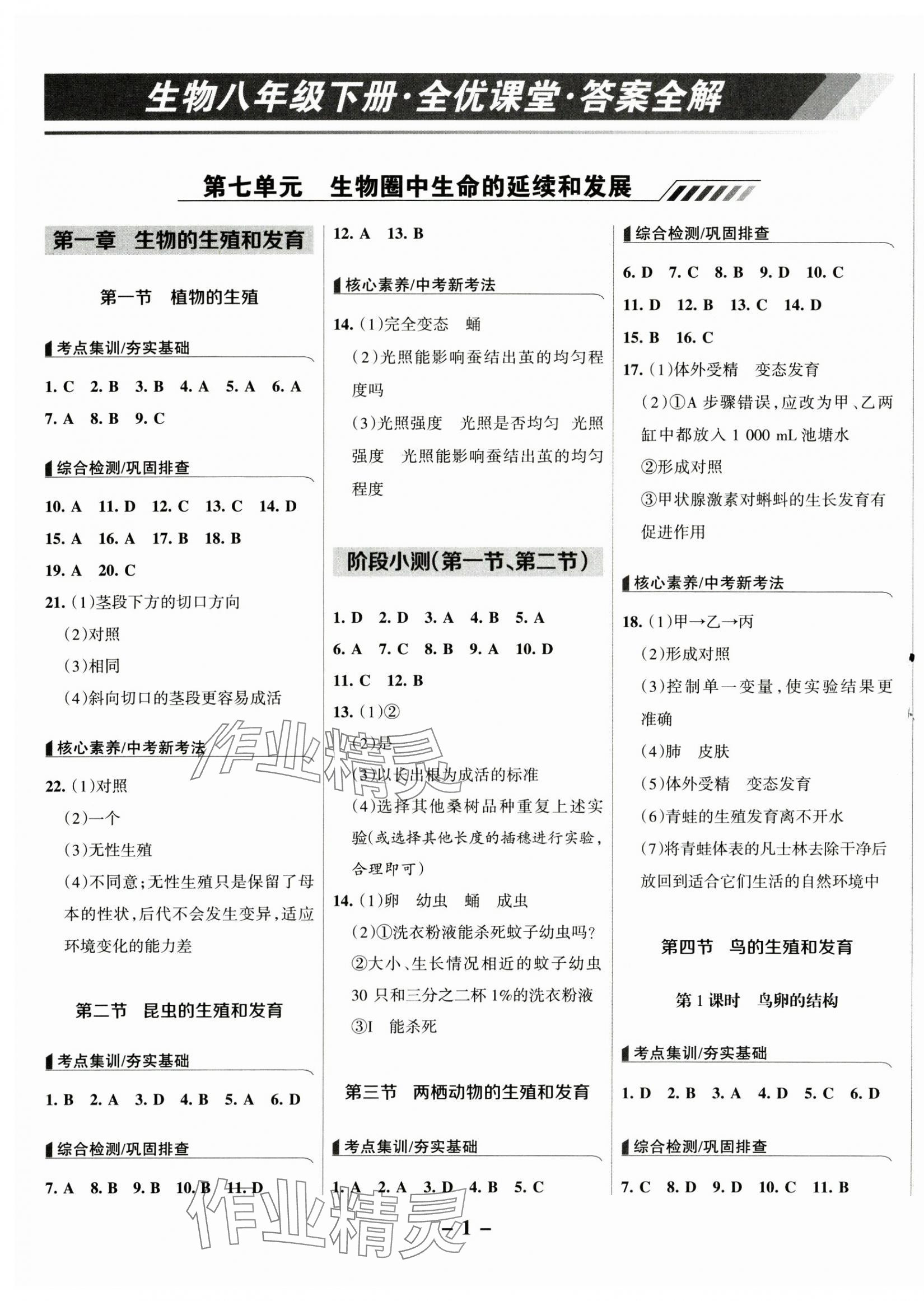 2025年全優課堂八年級生物下冊人教版 第1頁