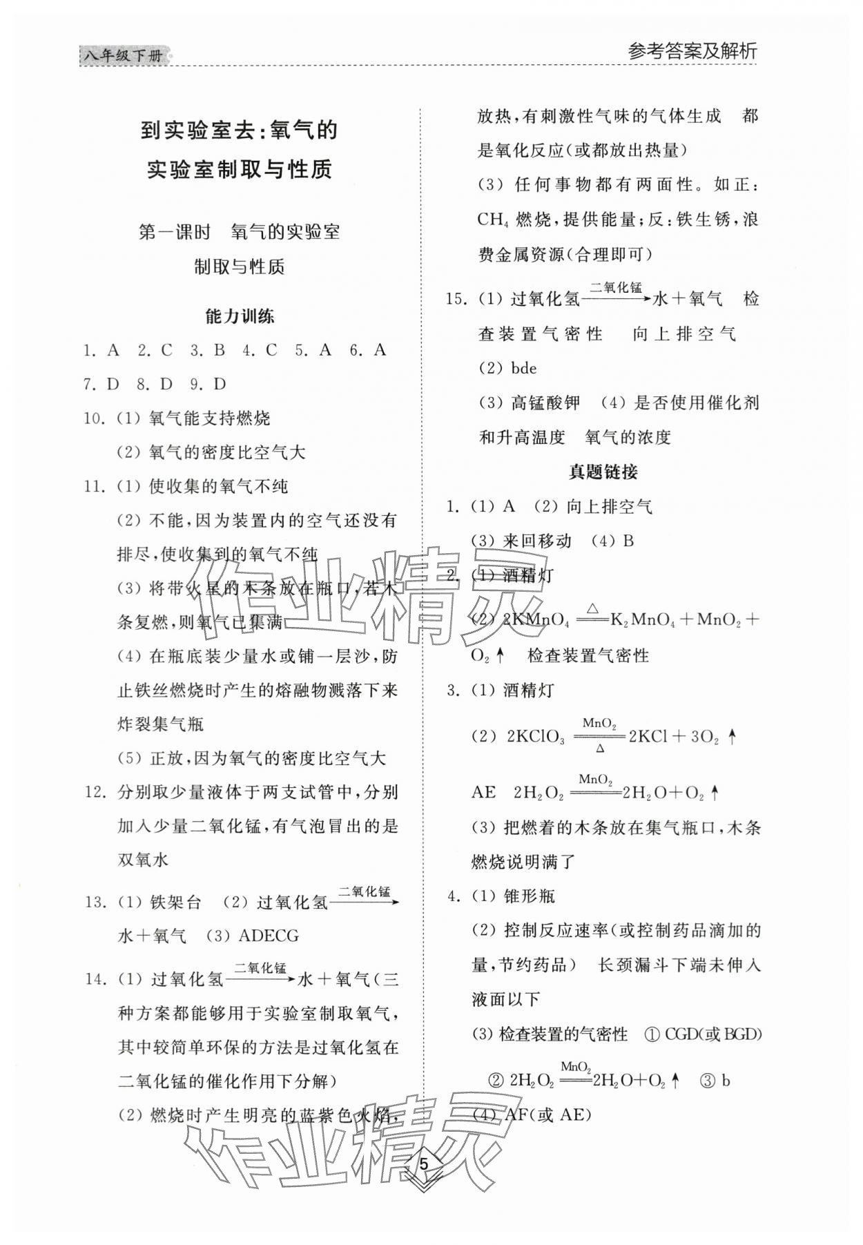 2024年綜合能力訓(xùn)練八年級化學(xué)下冊魯教版54制 參考答案第5頁