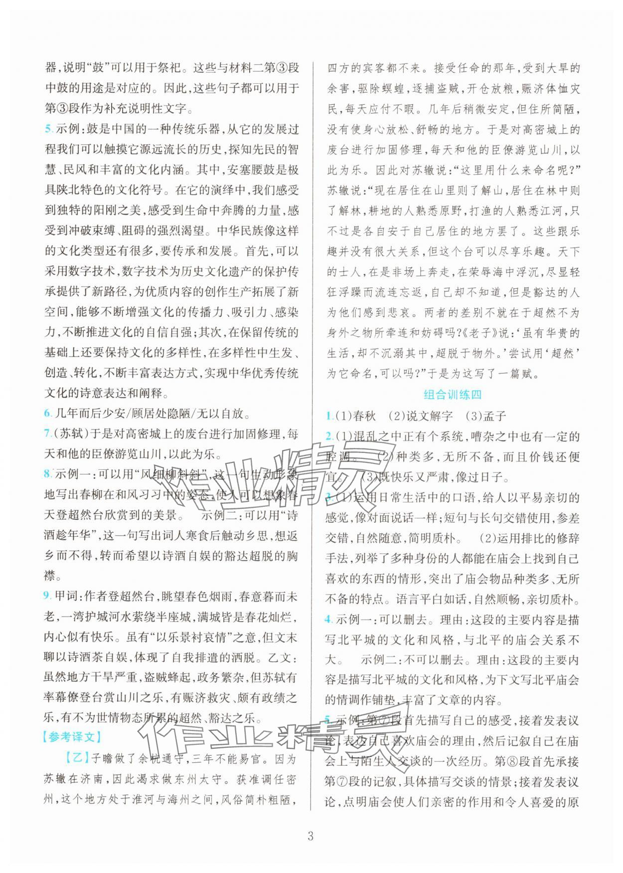 2025年全優(yōu)方案組合訓(xùn)練八年級(jí)語(yǔ)文下冊(cè)人教版 參考答案第3頁(yè)