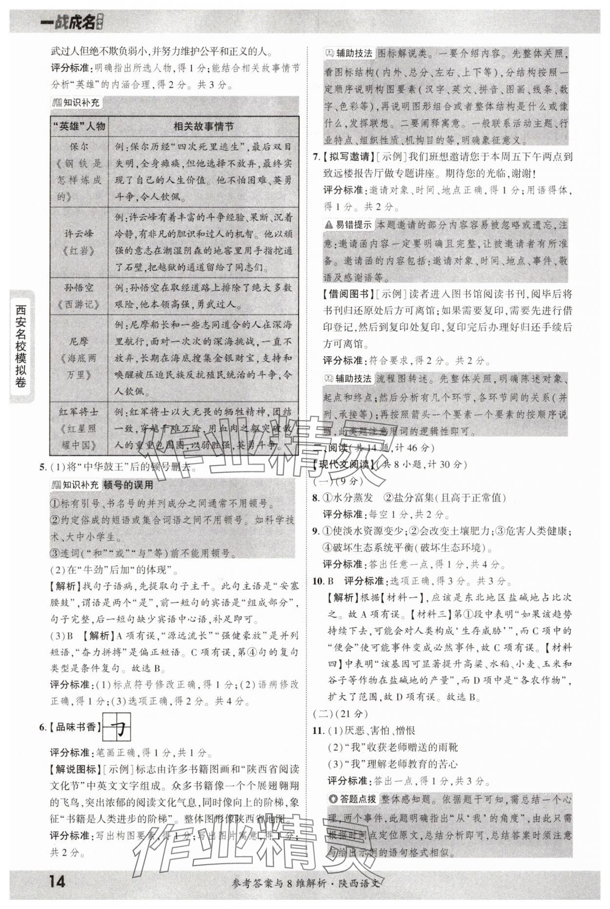 2025年一戰(zhàn)成名中考真題與拓展訓練語文陜西專版 參考答案第14頁