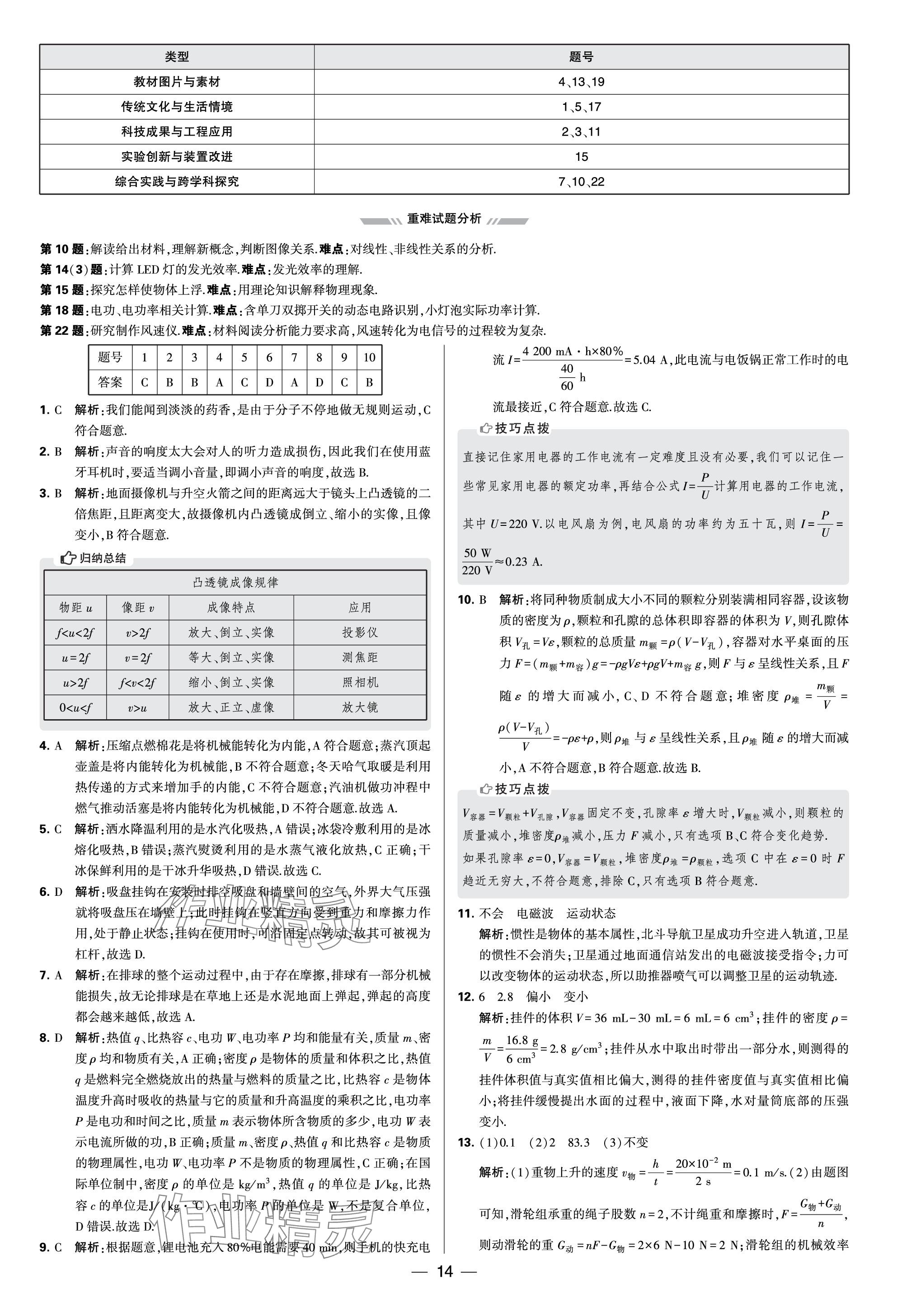 2024年學霸中考試卷匯編30套物理 參考答案第14頁