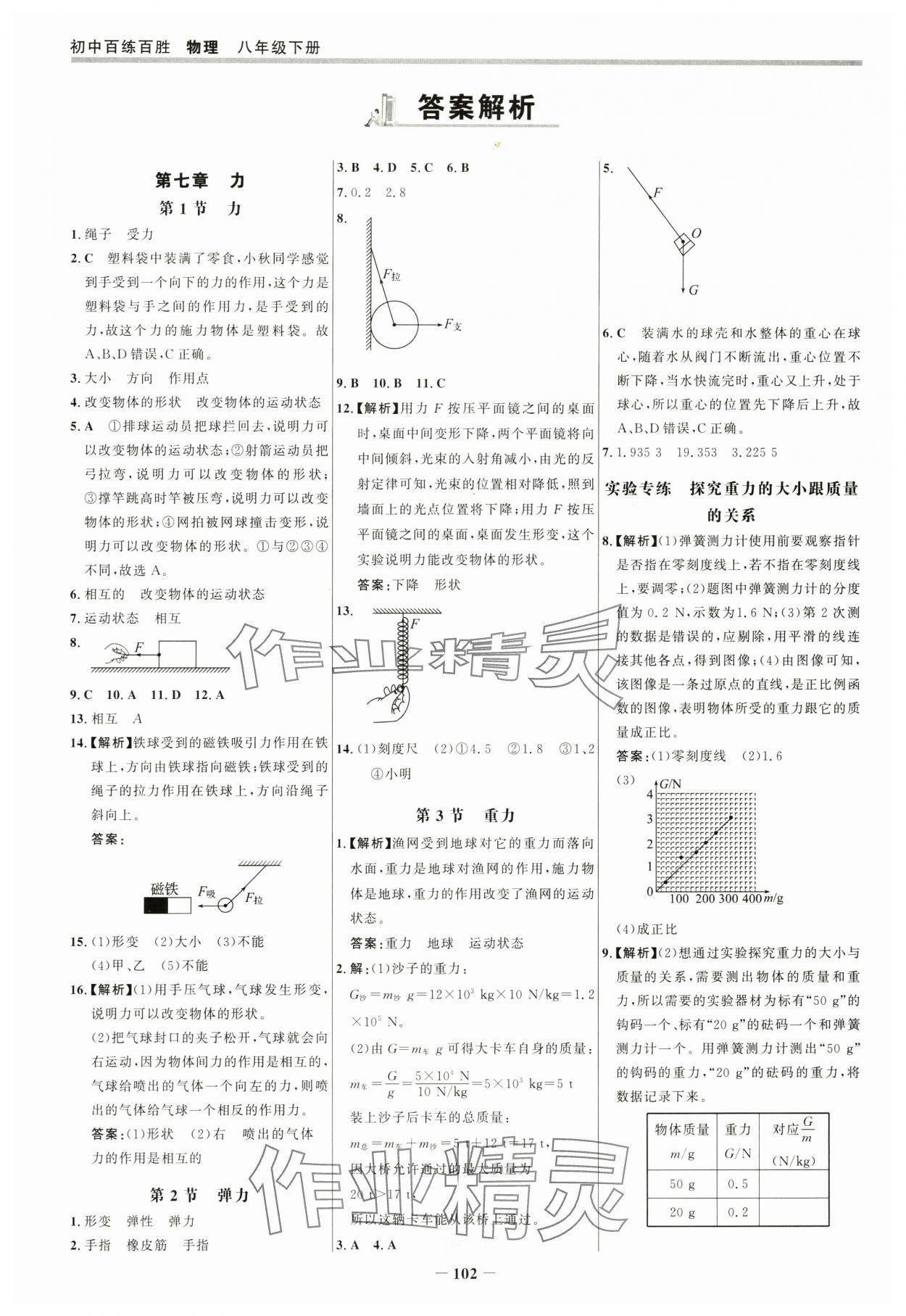 2025年世纪金榜百练百胜八年级物理下册人教版 参考答案第1页