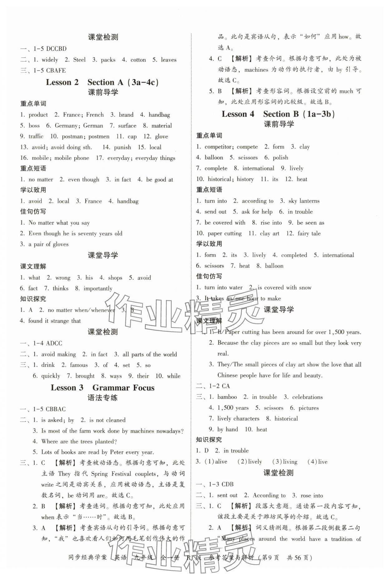 2025年同步经典学案九年级英语全一册人教版 第9页