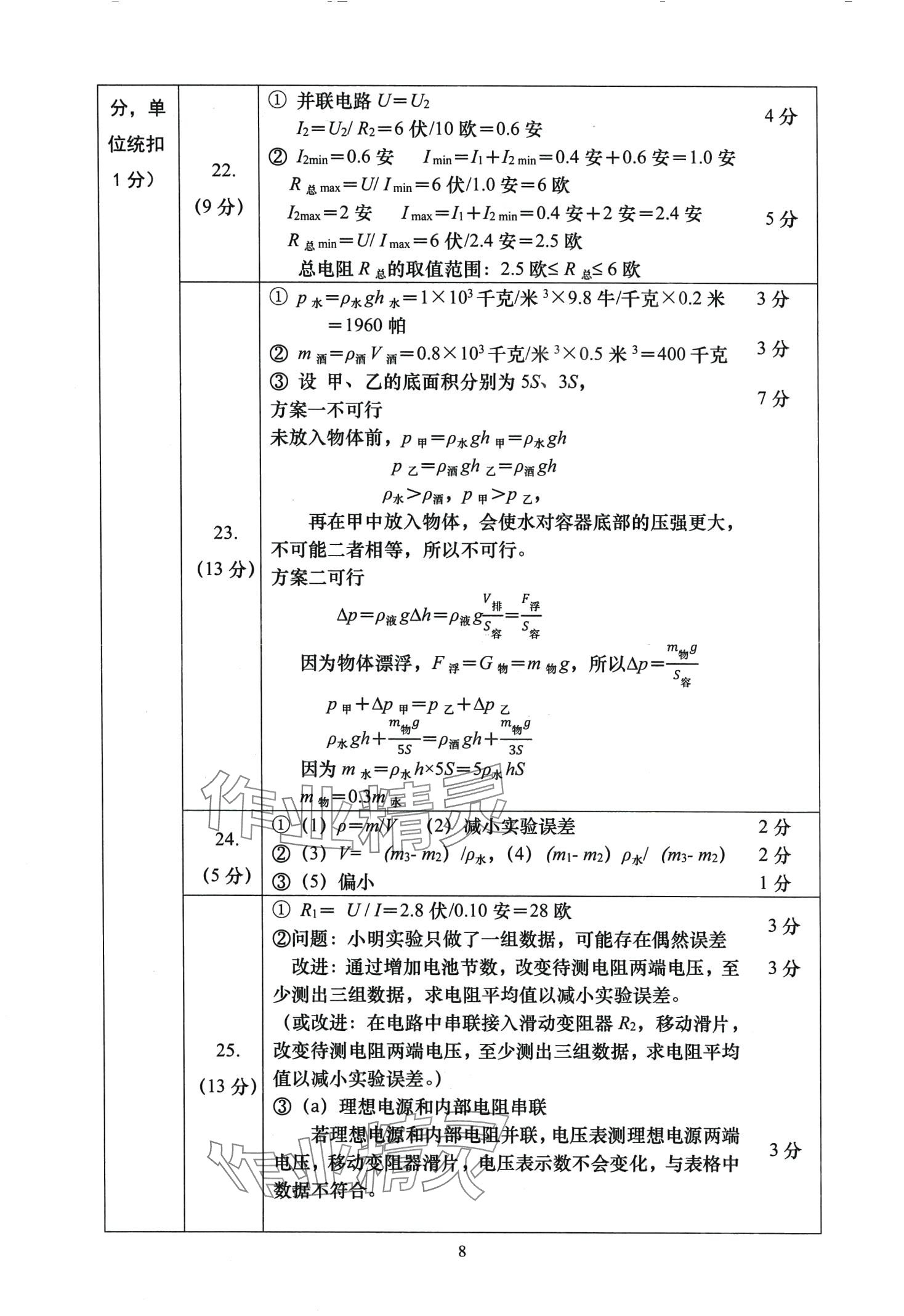 2024年初三年級試卷匯編物理上海專版 第8頁