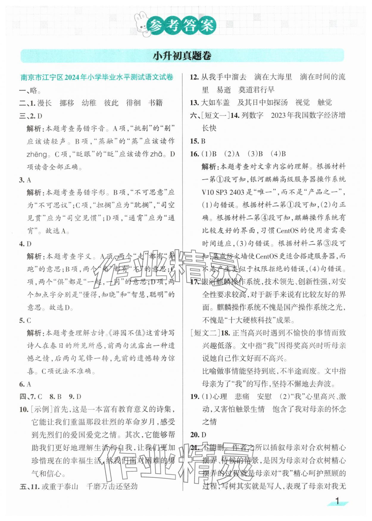 2025年江蘇小學畢業升學考試精選好卷28套語文 第1頁
