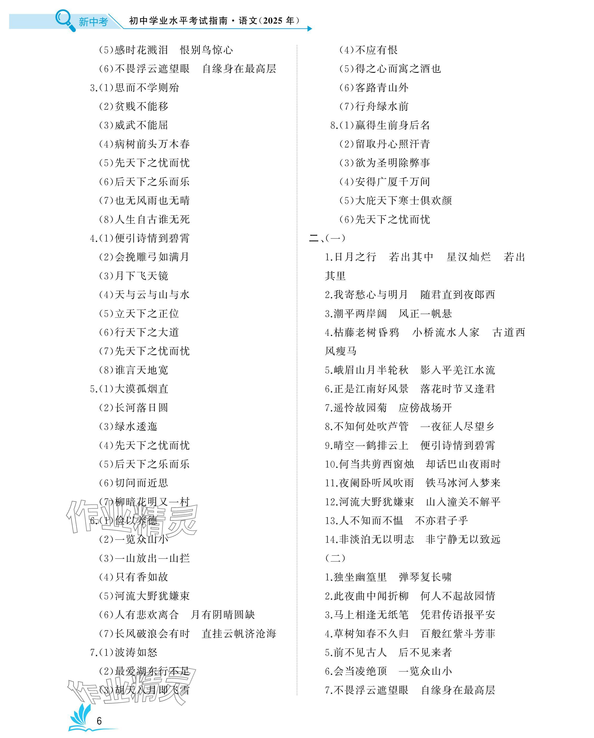 2025年新中考語(yǔ)文中考人教版 參考答案第6頁(yè)