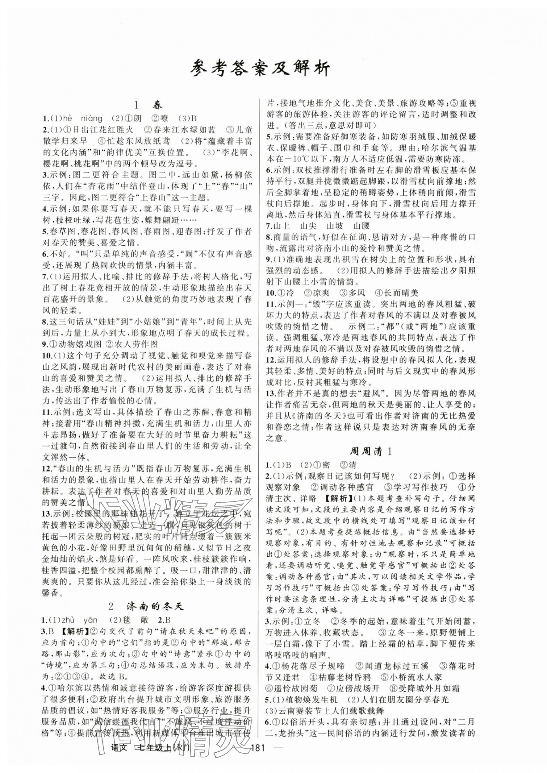 2025年四清導航七年級語文上冊人教版河南專版 第1頁