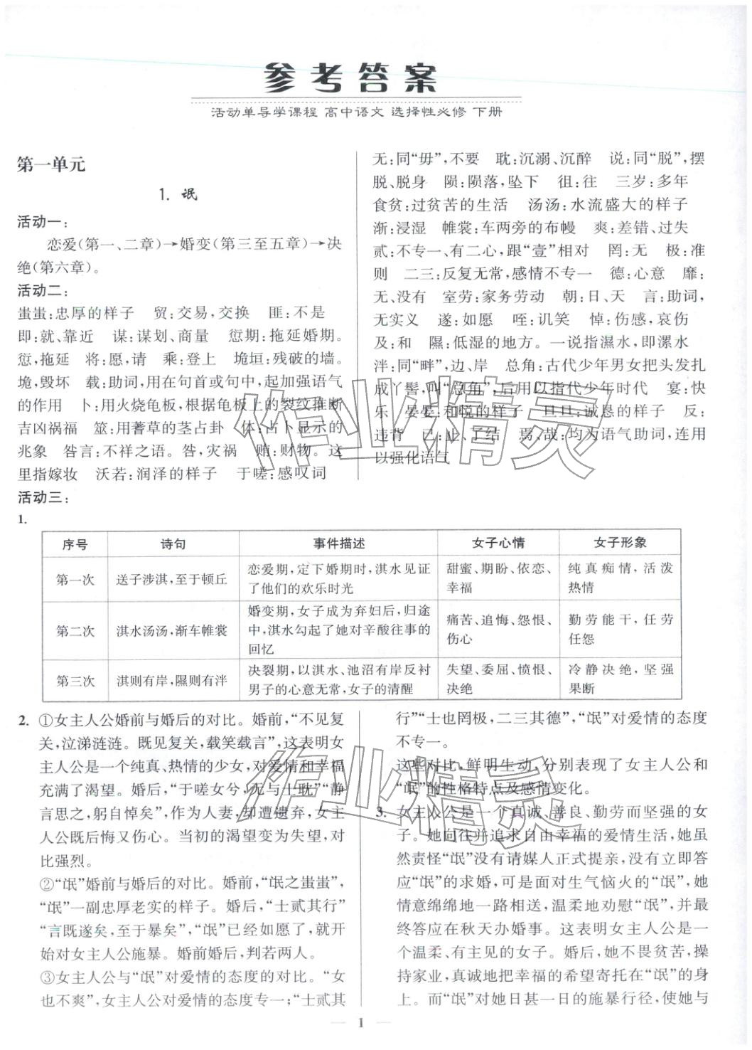 2026年活動單導學課程高中語文選擇性必修下冊譯林版&nbsp;第1頁