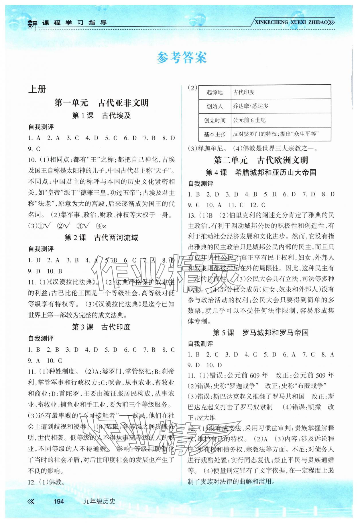2025年新课程学习指导南方出版社九年级历史人教版 参考答案第1页
