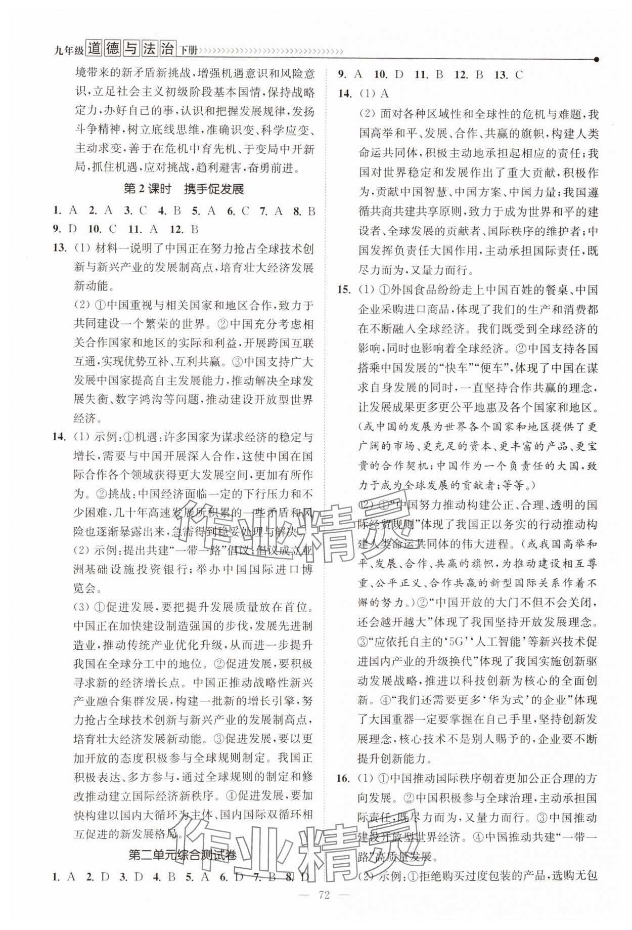 2025年南通小題課時提優(yōu)作業(yè)本九年級道德與法治下冊人教版 參考答案第4頁