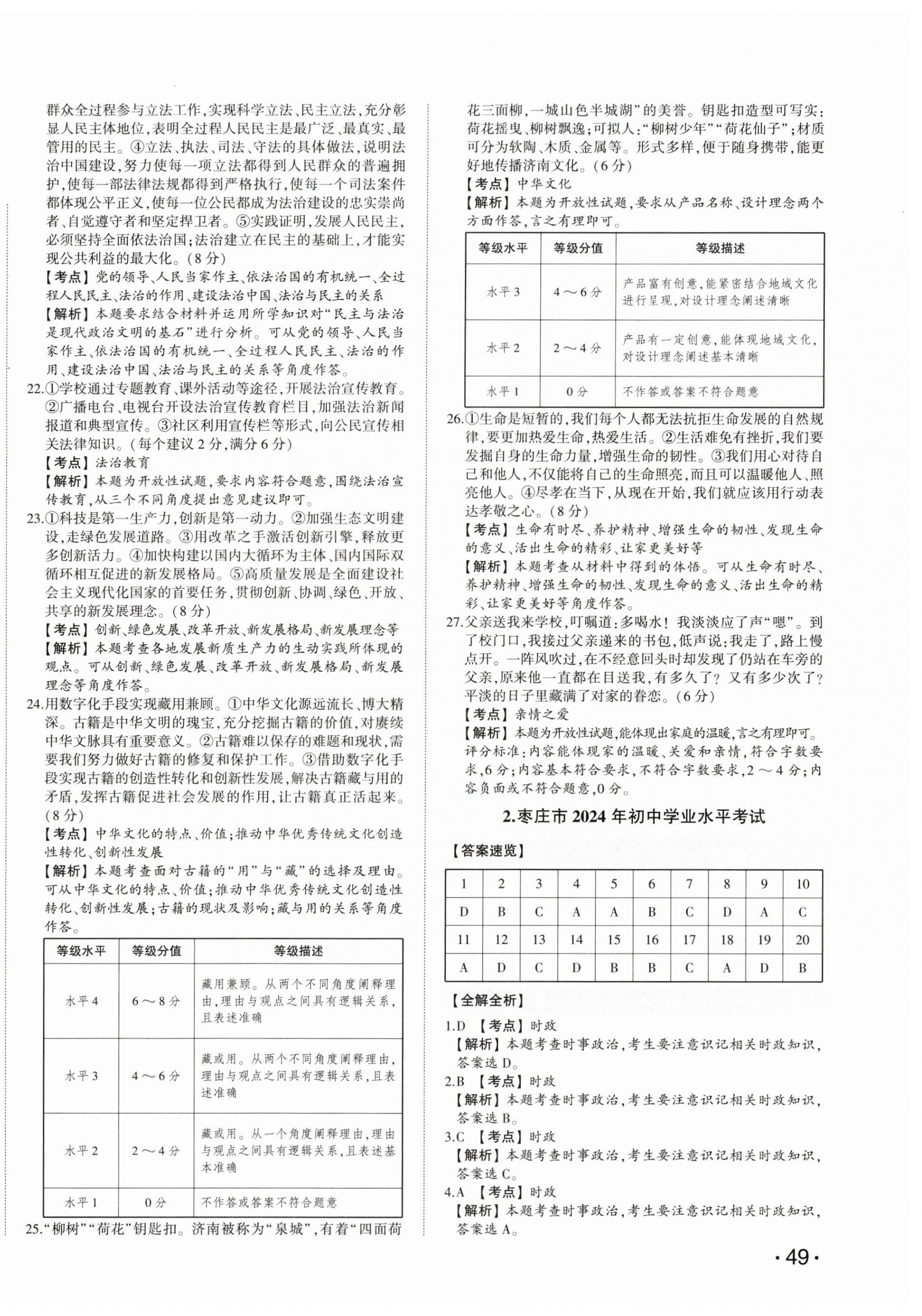 2025年星跃龙门中考真题汇编卷道德与法治山东专版 第2页