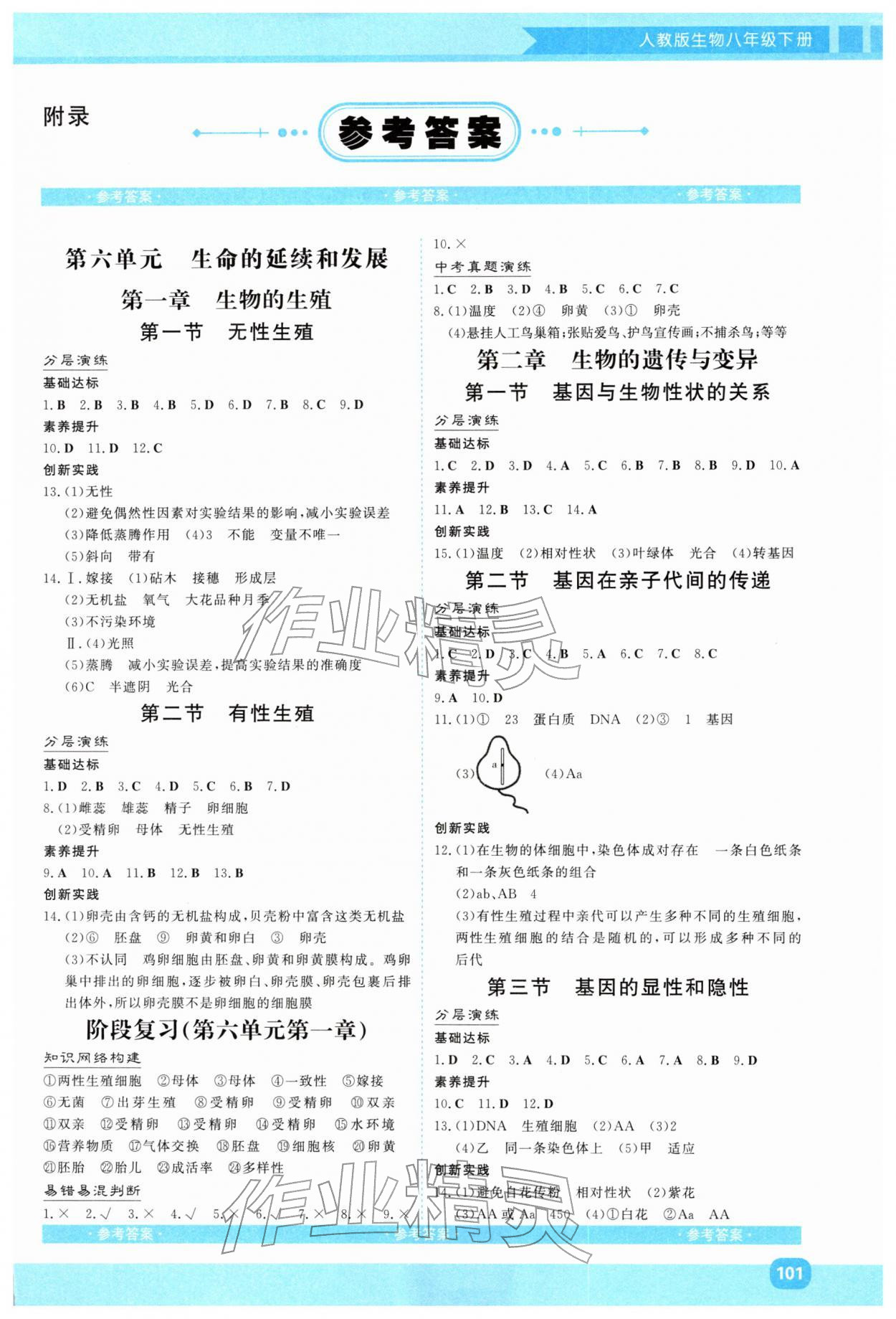 2026年同步实践评价课程基础训练湖南少年儿童出版社八年级生物下册人教版&nbsp;第1页