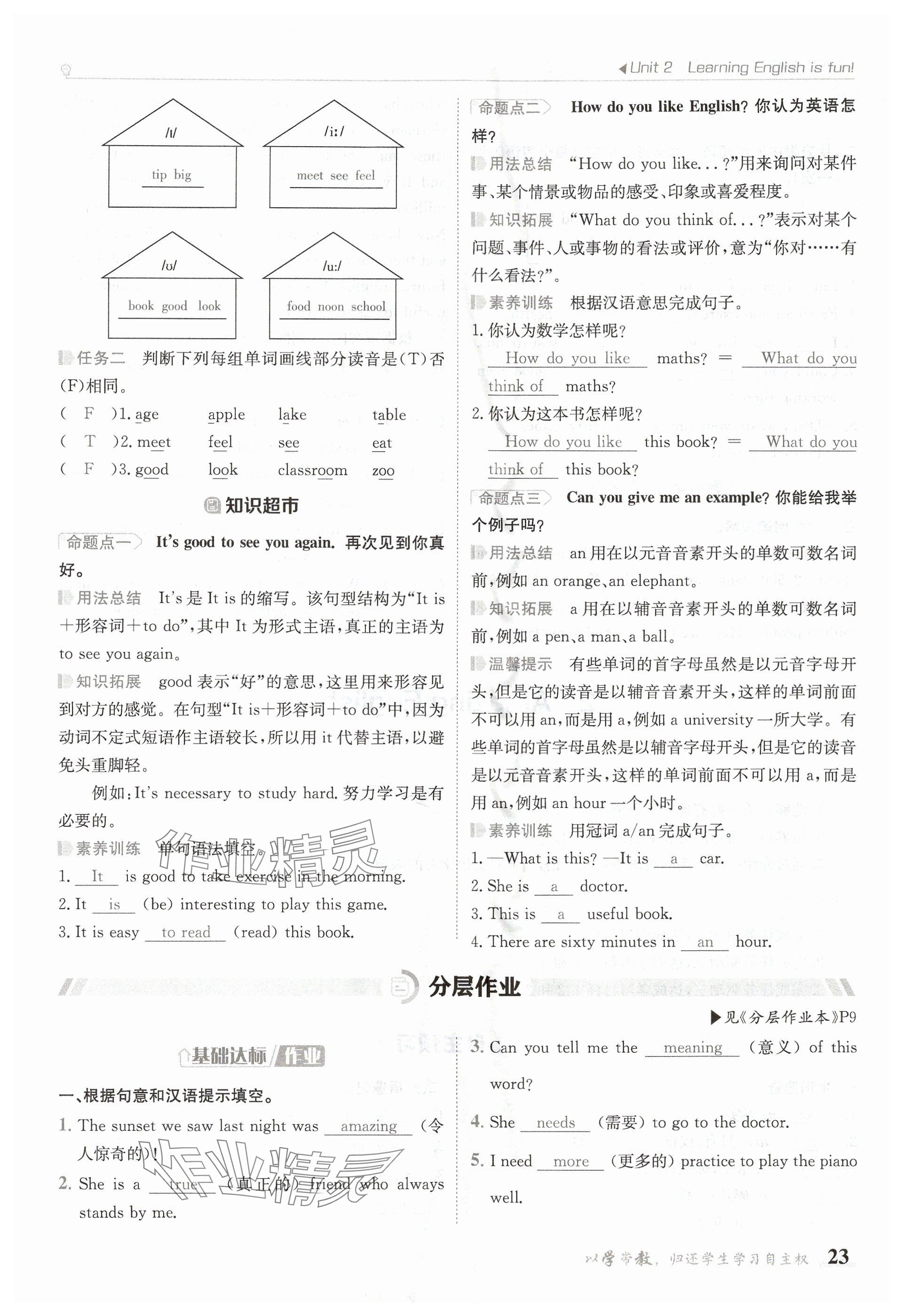 2024年金太陽導(dǎo)學(xué)案七年級英語上冊冀教版 參考答案第23頁