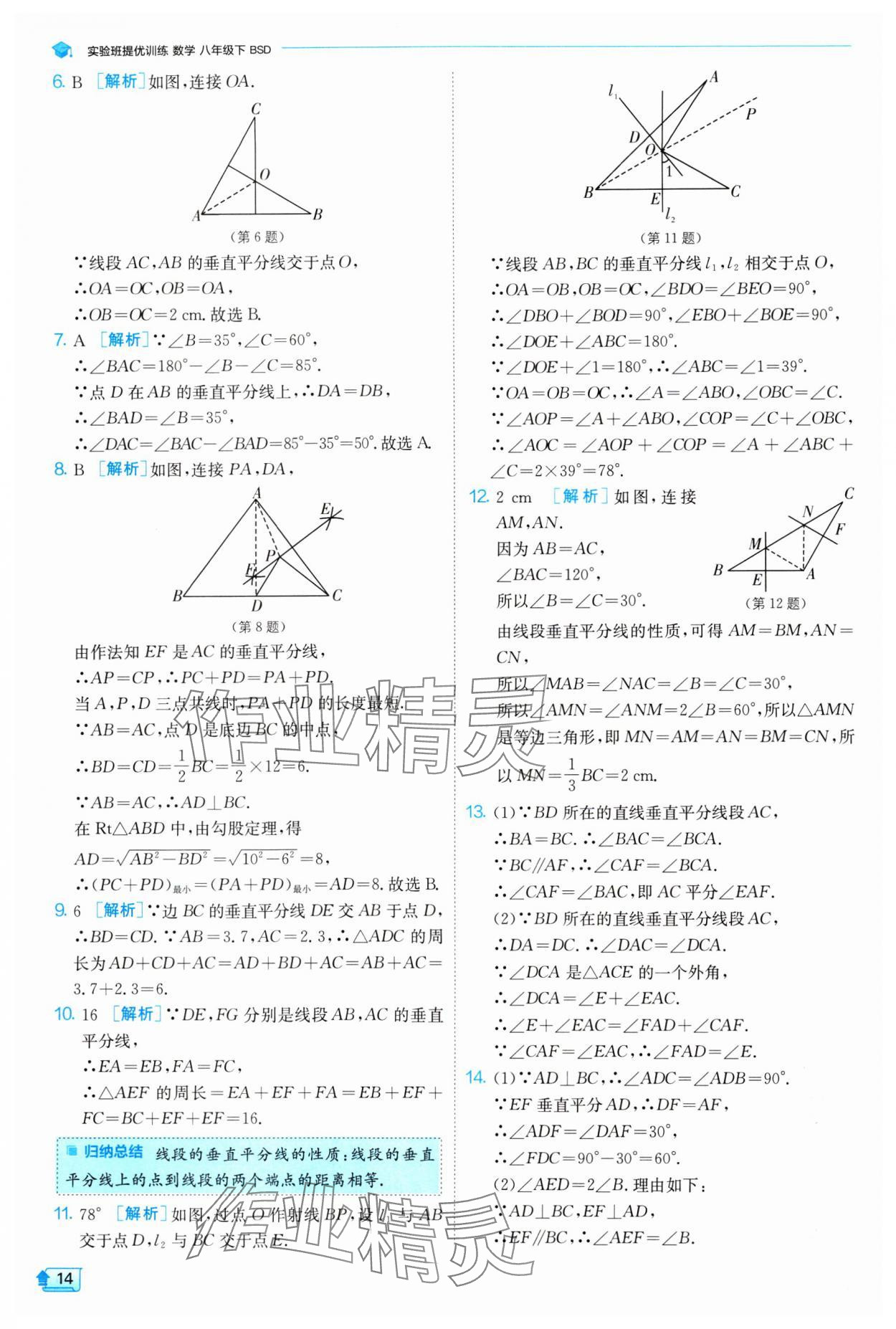 2024年实验班提优训练八年级数学下册北师大版 参考答案第14页