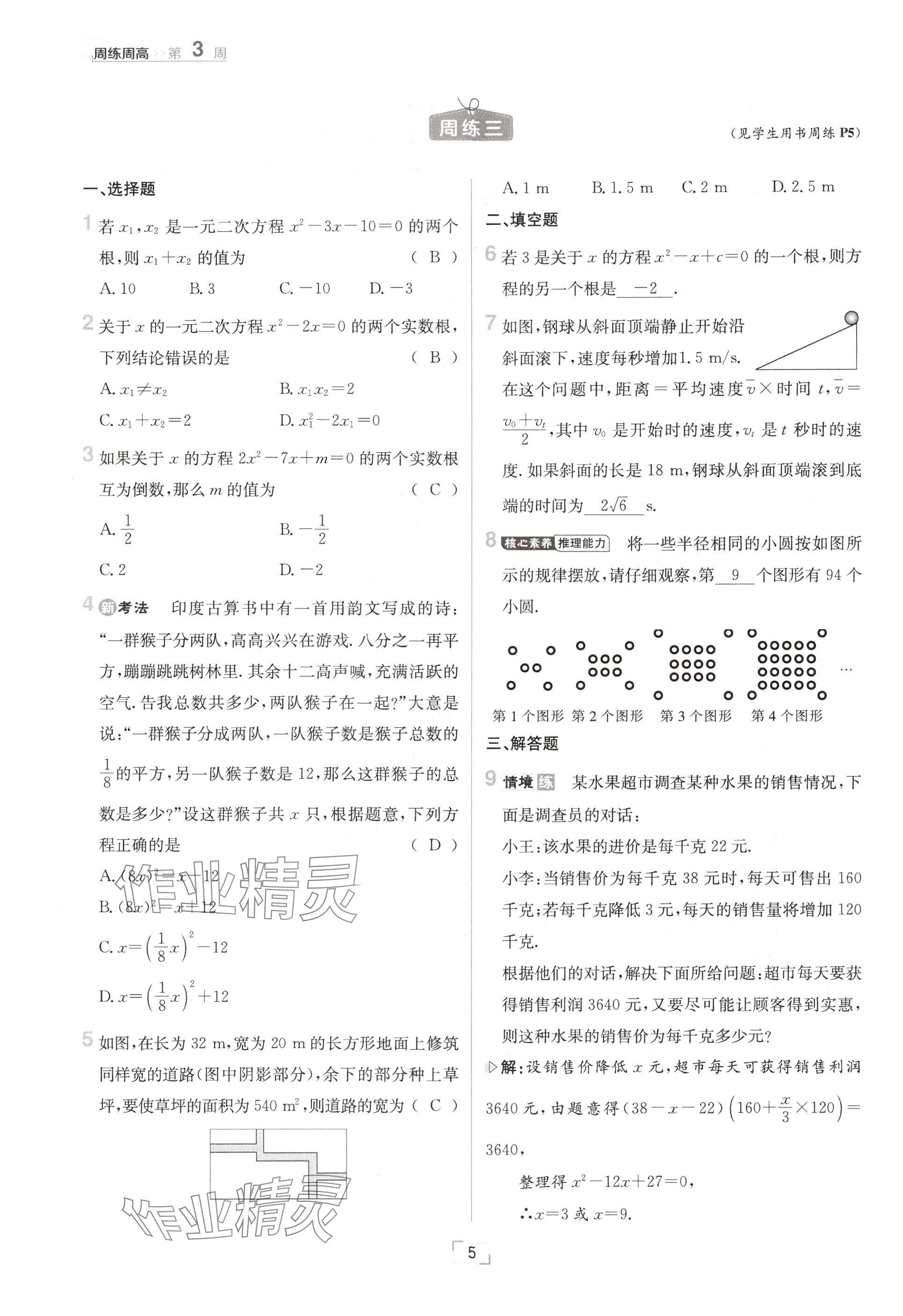 2024年日清周練九年級(jí)數(shù)學(xué)全一冊(cè)冀教版 參考答案第5頁(yè)