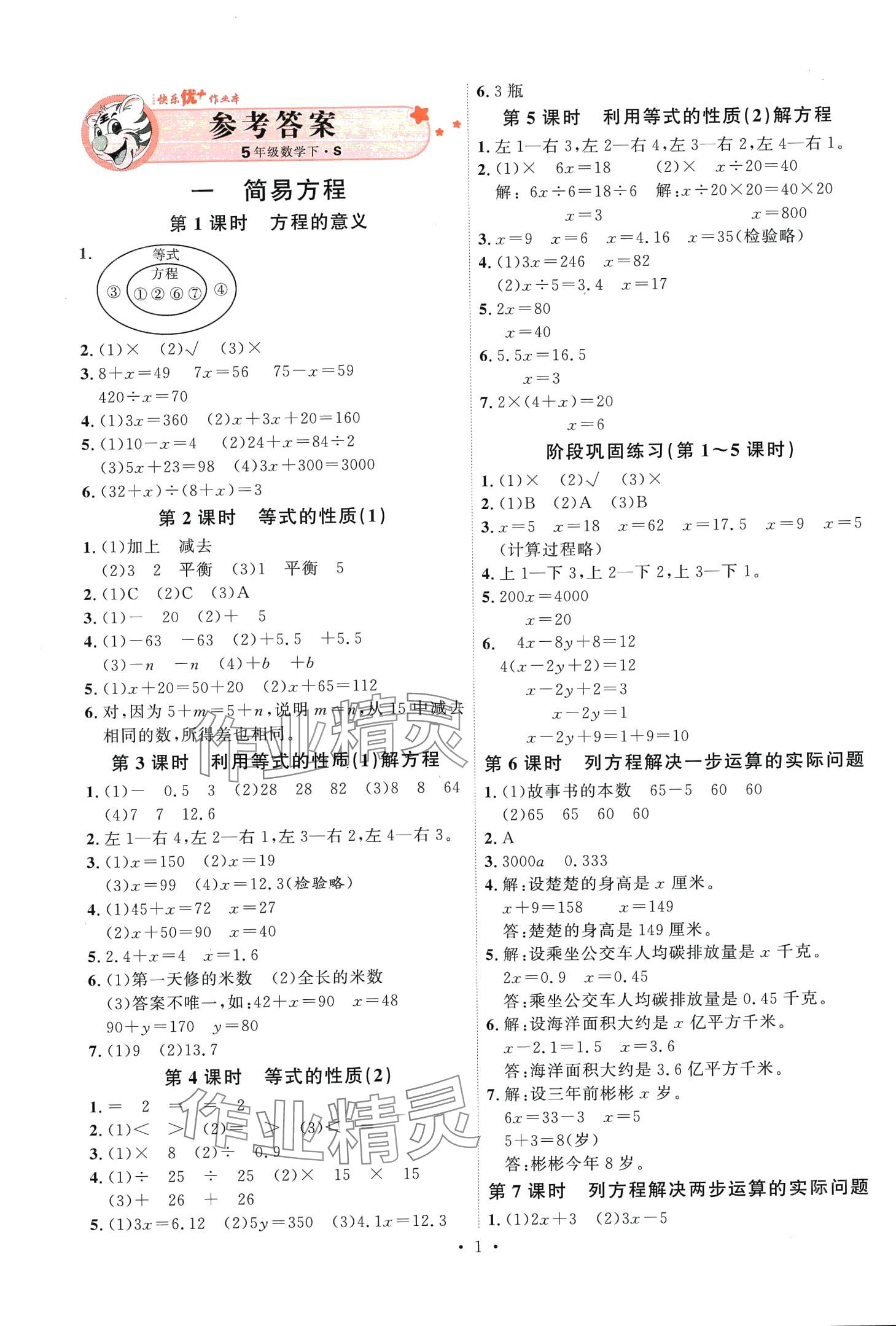 2024年每時(shí)每刻快樂優(yōu)加作業(yè)本五年級(jí)數(shù)學(xué)下冊(cè)蘇教版 第1頁