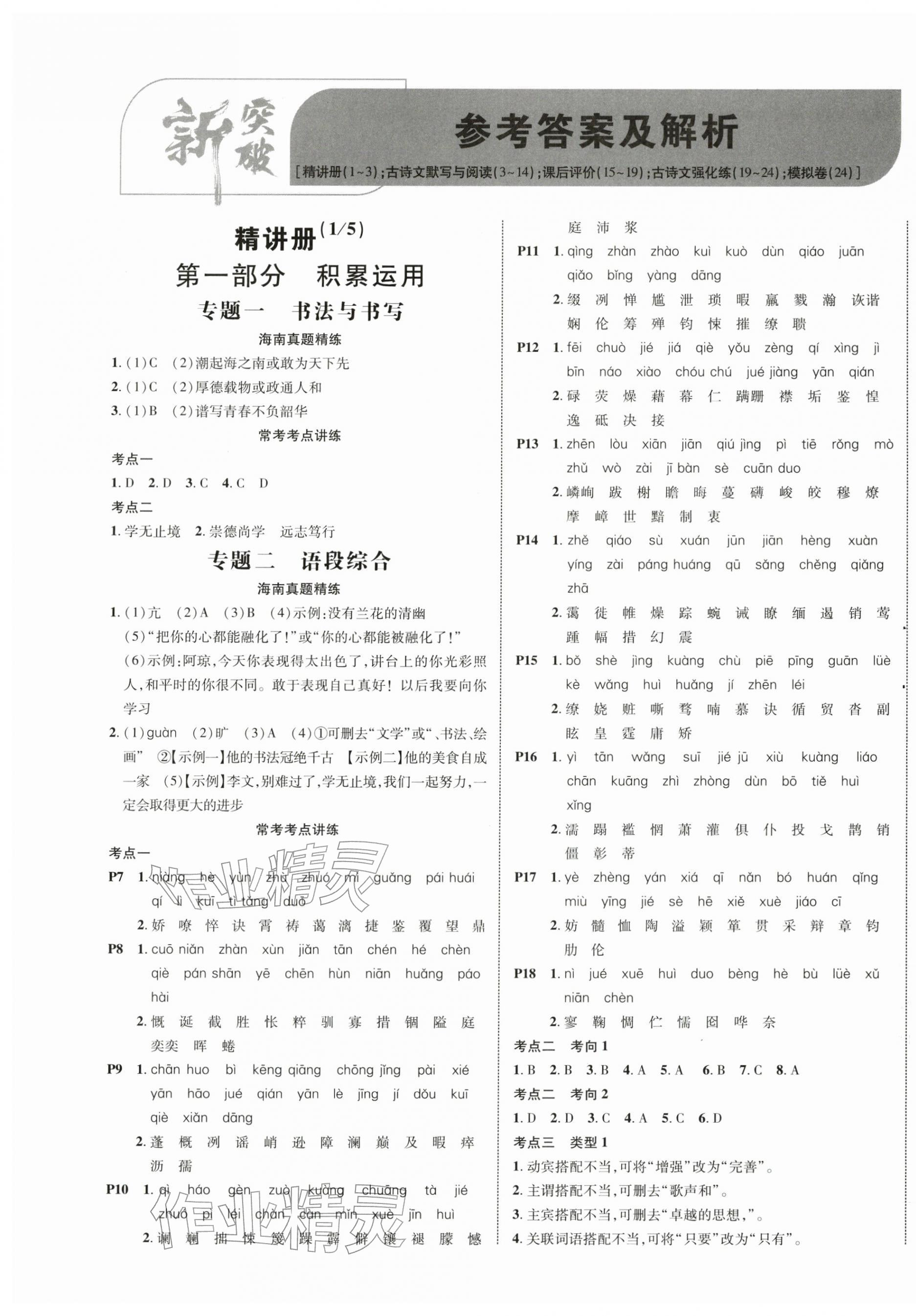 2026年中考新突破语文海南专版&nbsp;第1页