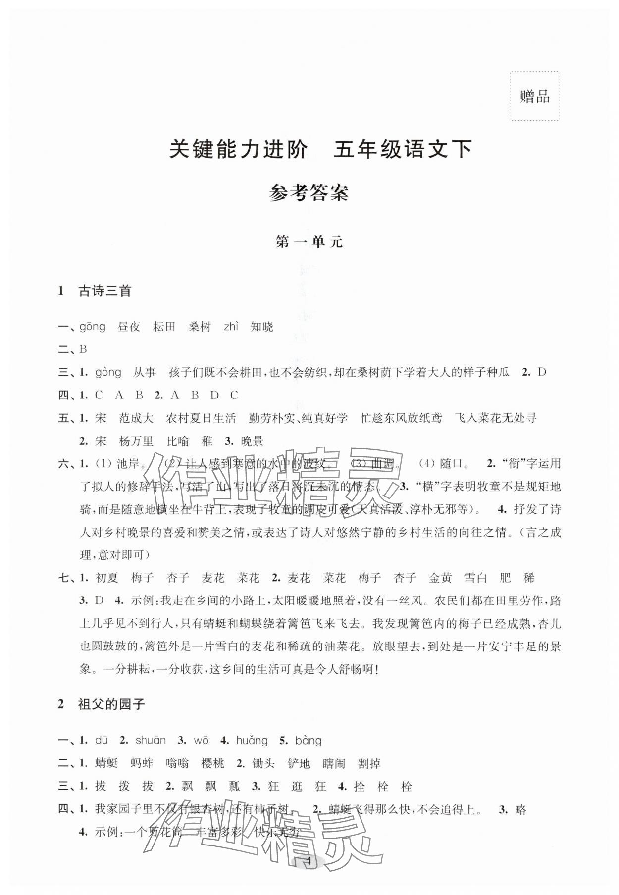 2024年關鍵能力進階五年級語文下冊人教版 第1頁