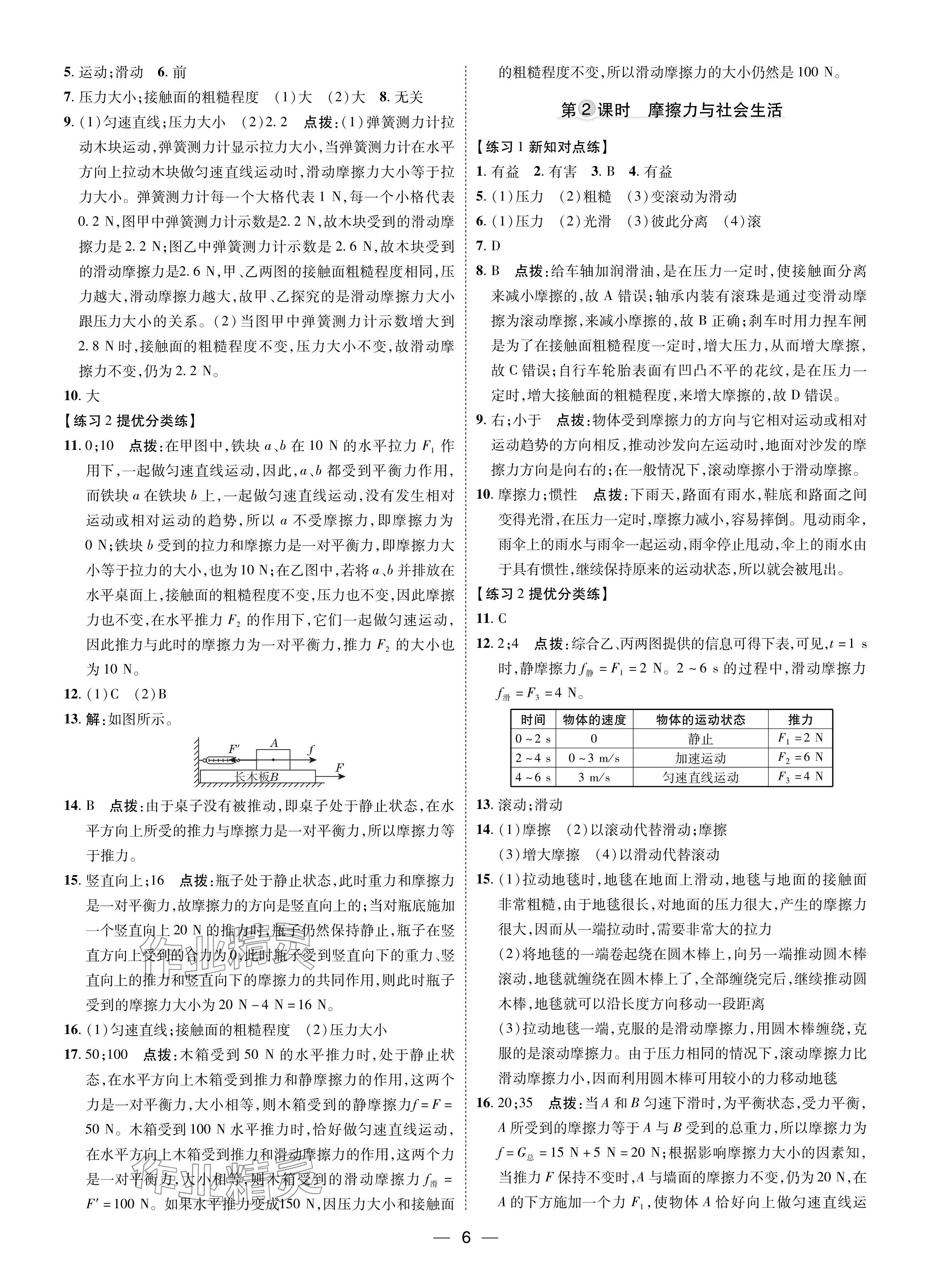 2024年点拨训练八年级物理下册人教版 参考答案第5页