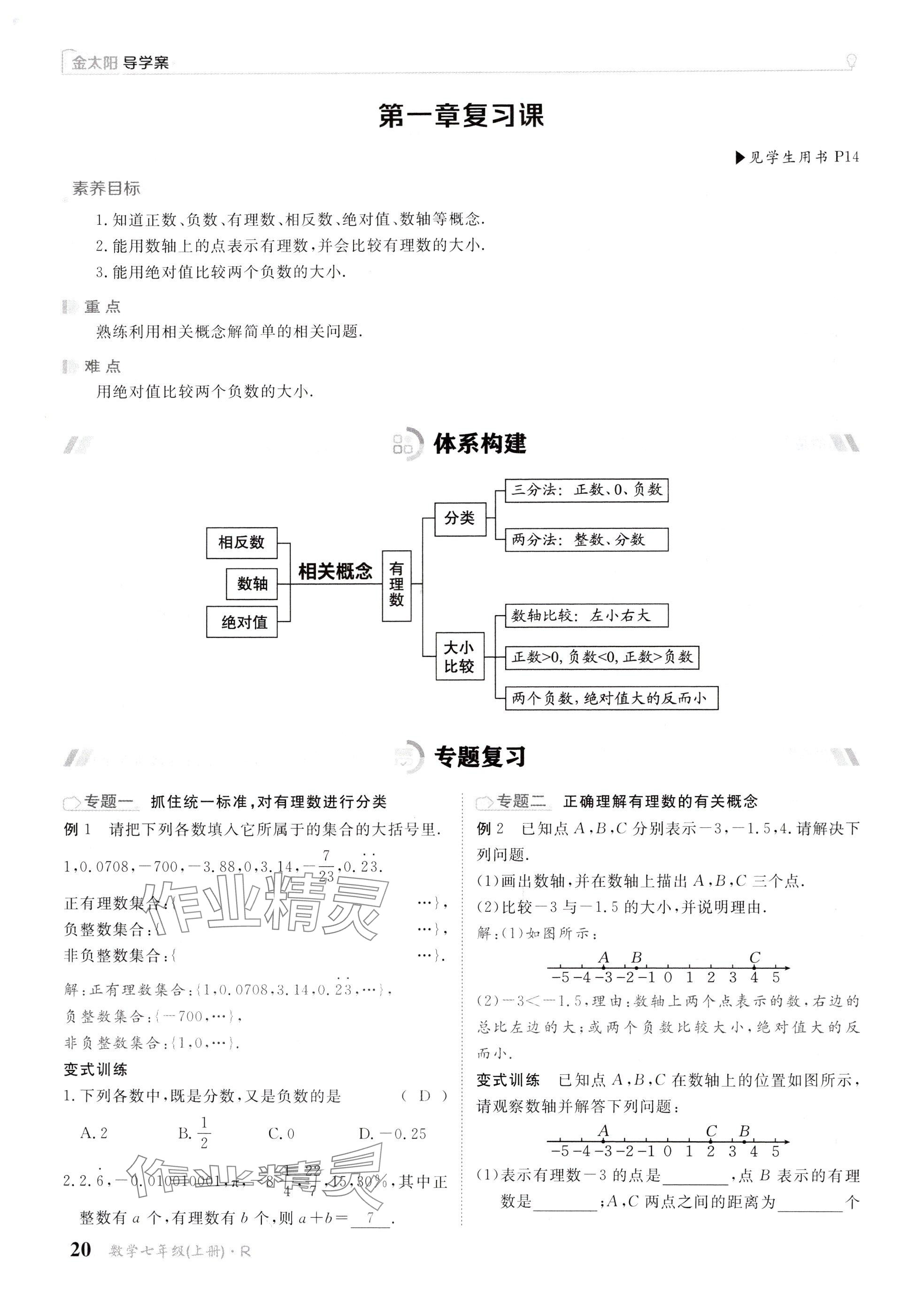 2024年金太陽導(dǎo)學(xué)案七年級數(shù)學(xué)上冊人教版 參考答案第20頁