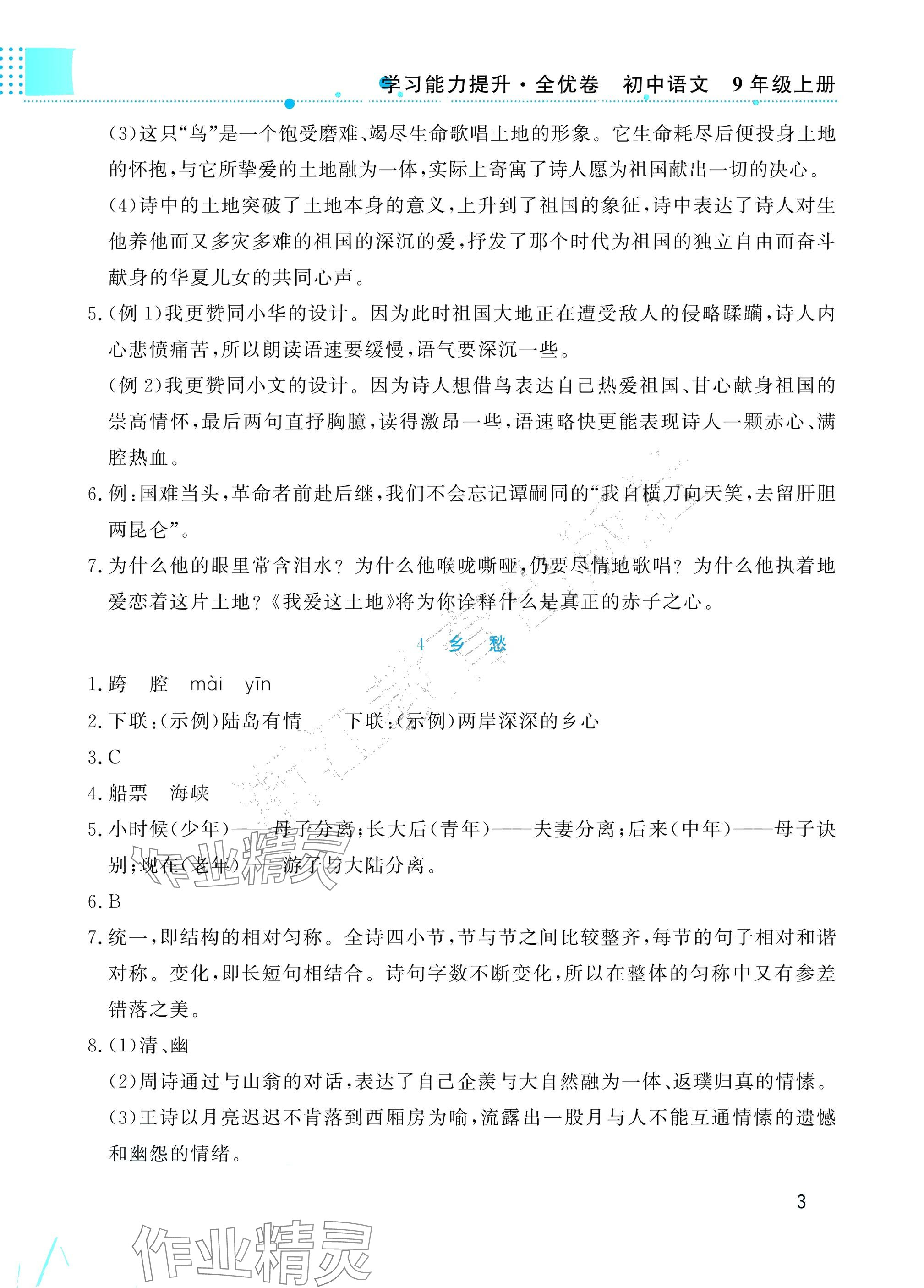 2025年学习能力提升九年级语文上册人教版&nbsp;参考答案第3页