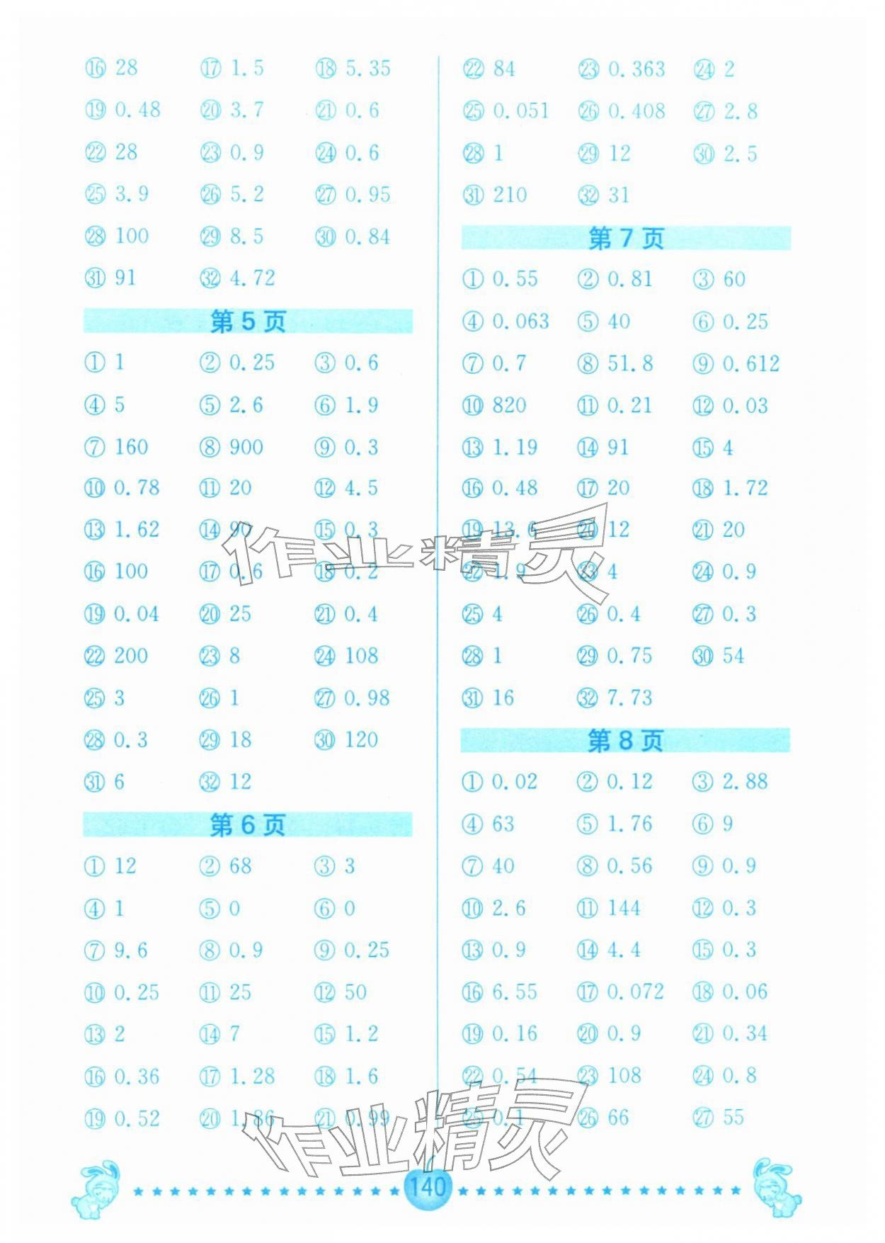 2026年口算题卡南京大学出版社五年级数学下册苏教版&nbsp;参考答案第2页