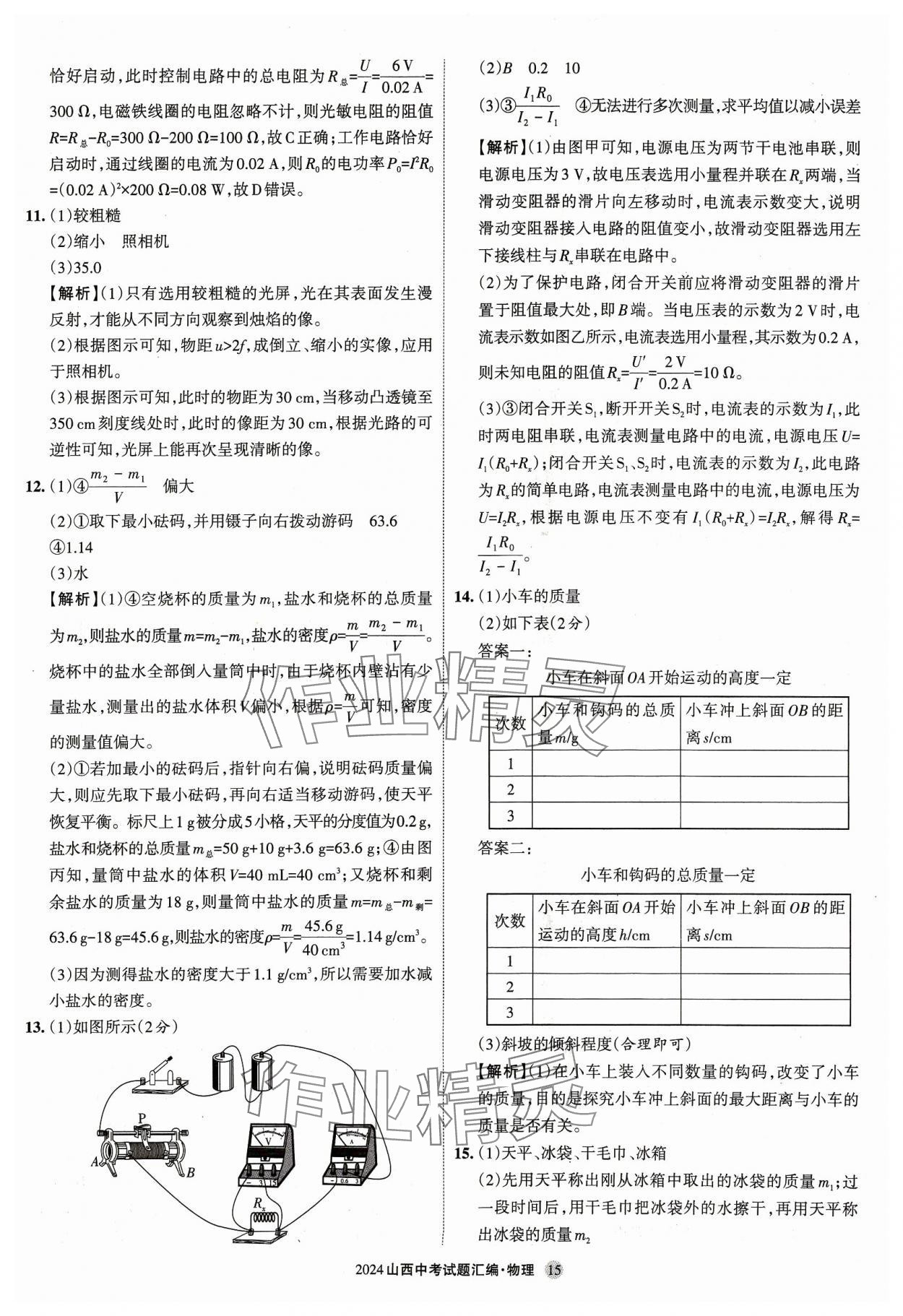 2024年山西中考試題匯編物理 參考答案第14頁