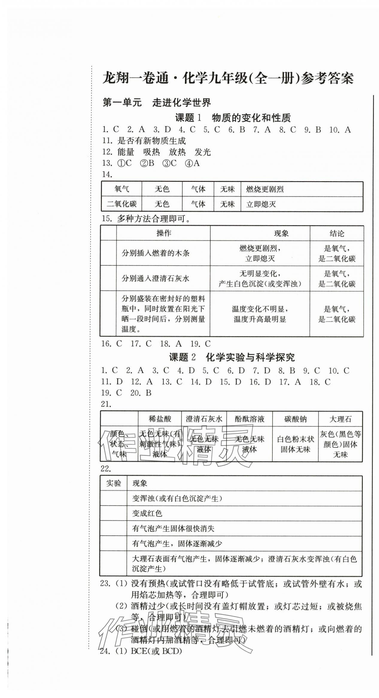2025年龙翔一卷通九年级化学全一册人教版 第1页