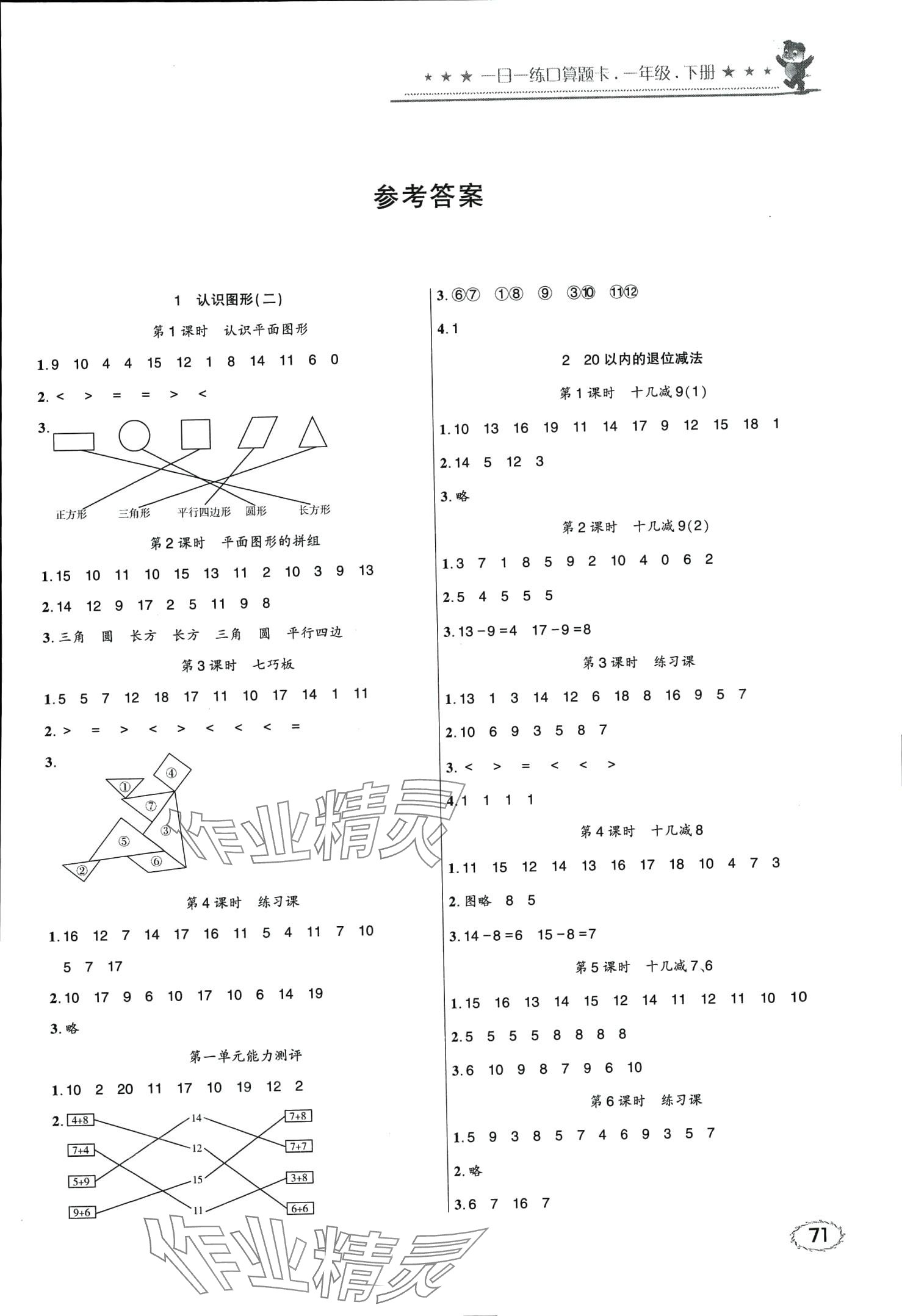 2024年1日1练口算题卡一年级数学下册人教版 第1页