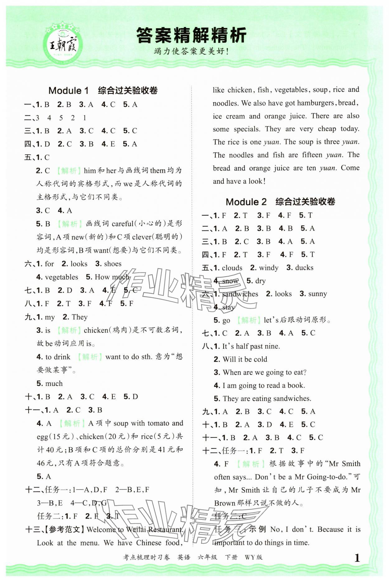 2025年王朝霞考点梳理时习卷六年级英语下册外研版 第1页