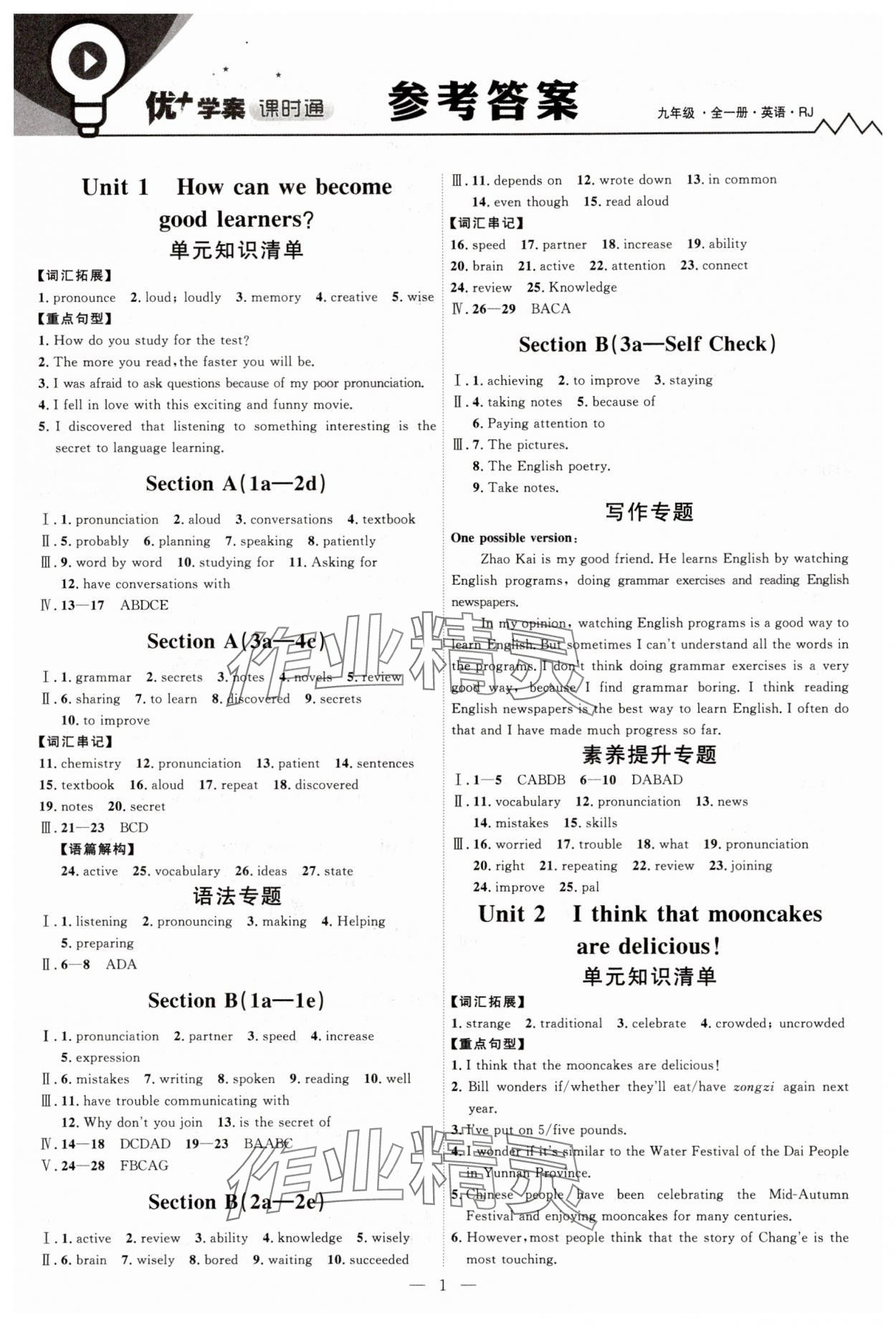 2025年優(yōu)加學(xué)案課時通九年級英語全一冊人教版 第1頁